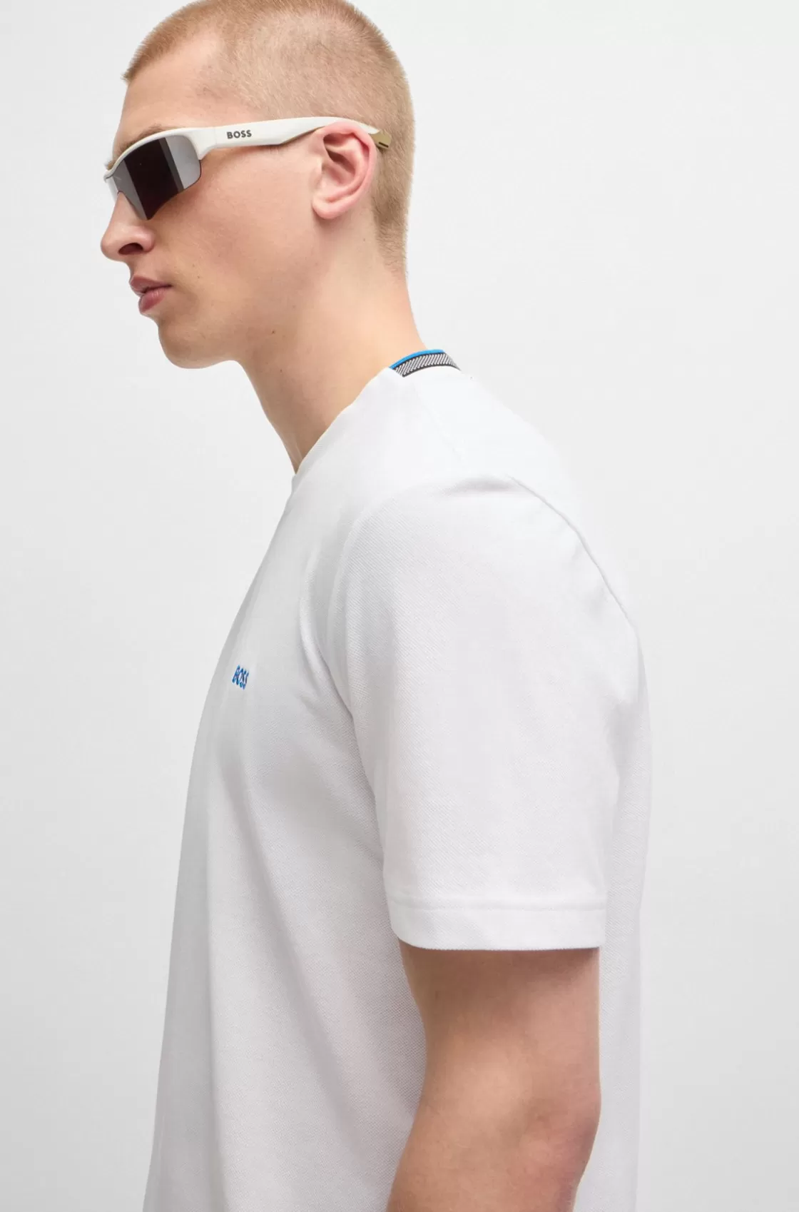 HUGO BOSS Cotton-piqué T-shirt With Oxford-jacquard Back Collar White Best Sale
