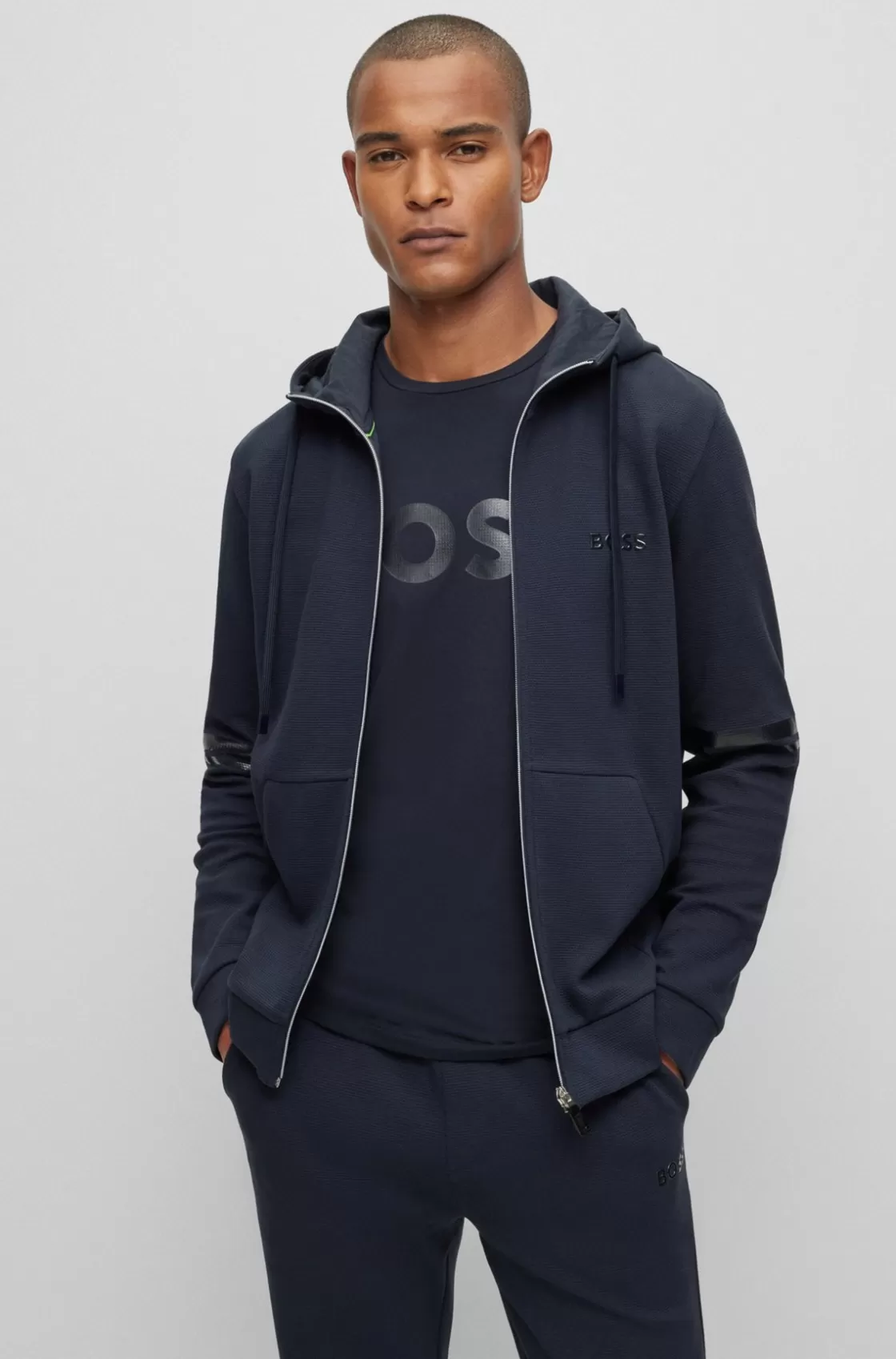 HUGO BOSS Cotton-piqué Zip-up Hoodie With Logo Detail Dark Blue Online