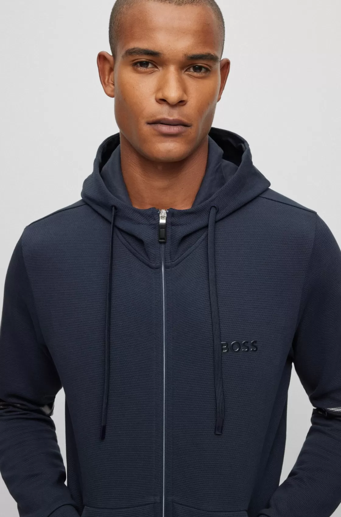 HUGO BOSS Cotton-piqué Zip-up Hoodie With Logo Detail Dark Blue Online