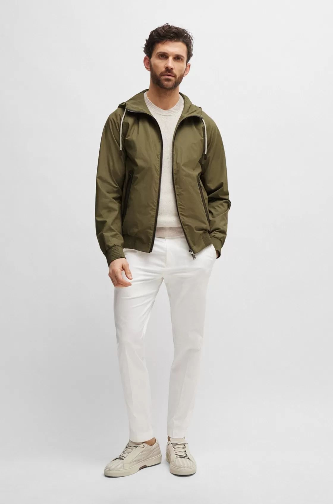 HUGO BOSS Cotton-poplin Hooded Jacket With Faux-leather Trims Light Green Store