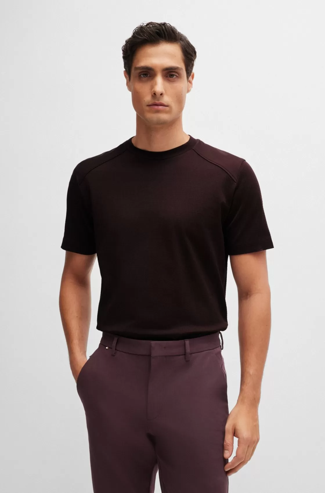HUGO BOSS Cotton-ripstop Regular-fit T-shirt With Plain Trims Light Red Discount