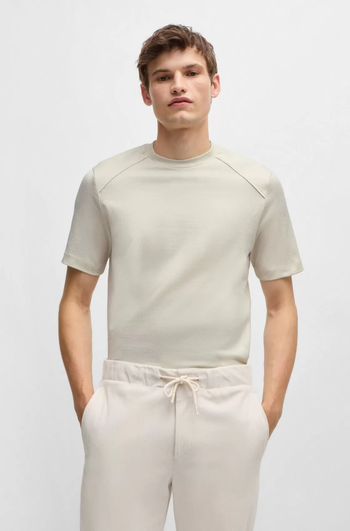 HUGO BOSS Cotton-ripstop Regular-fit T-shirt With Plain Trims White Sale