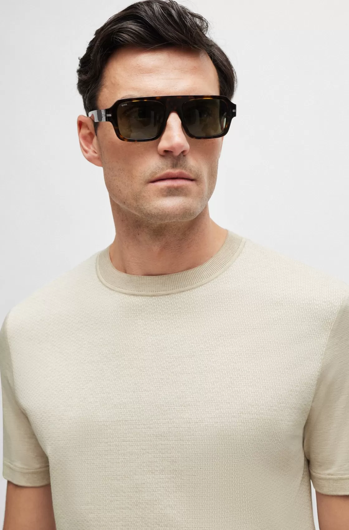 HUGO BOSS Cotton-silk Regular-fit T-shirt With Mixed Structures Light Beige Shop