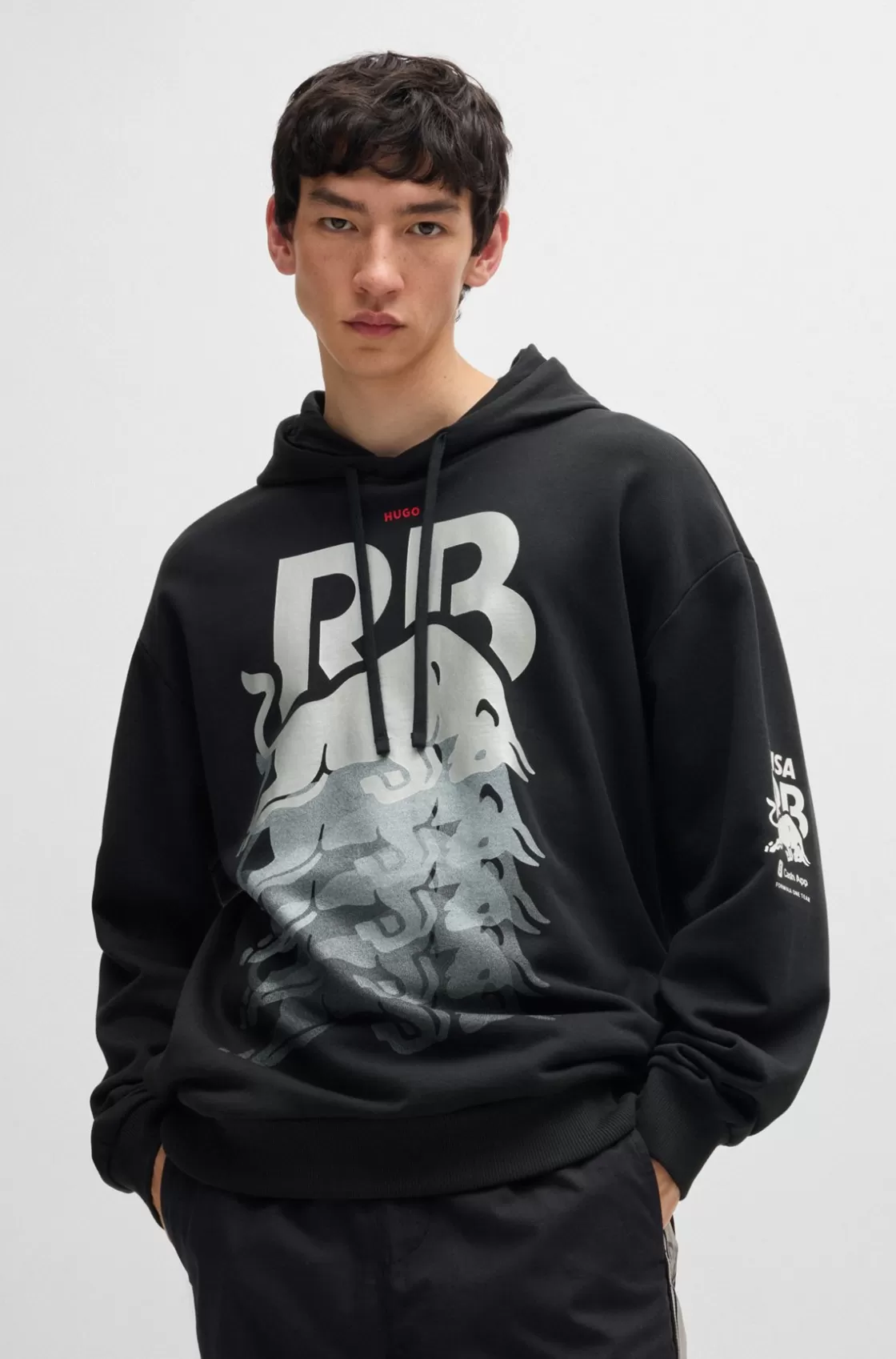 HUGO BOSS Cotton-terry Fanwear Hoodie With Dynamic Branding Black Cheap