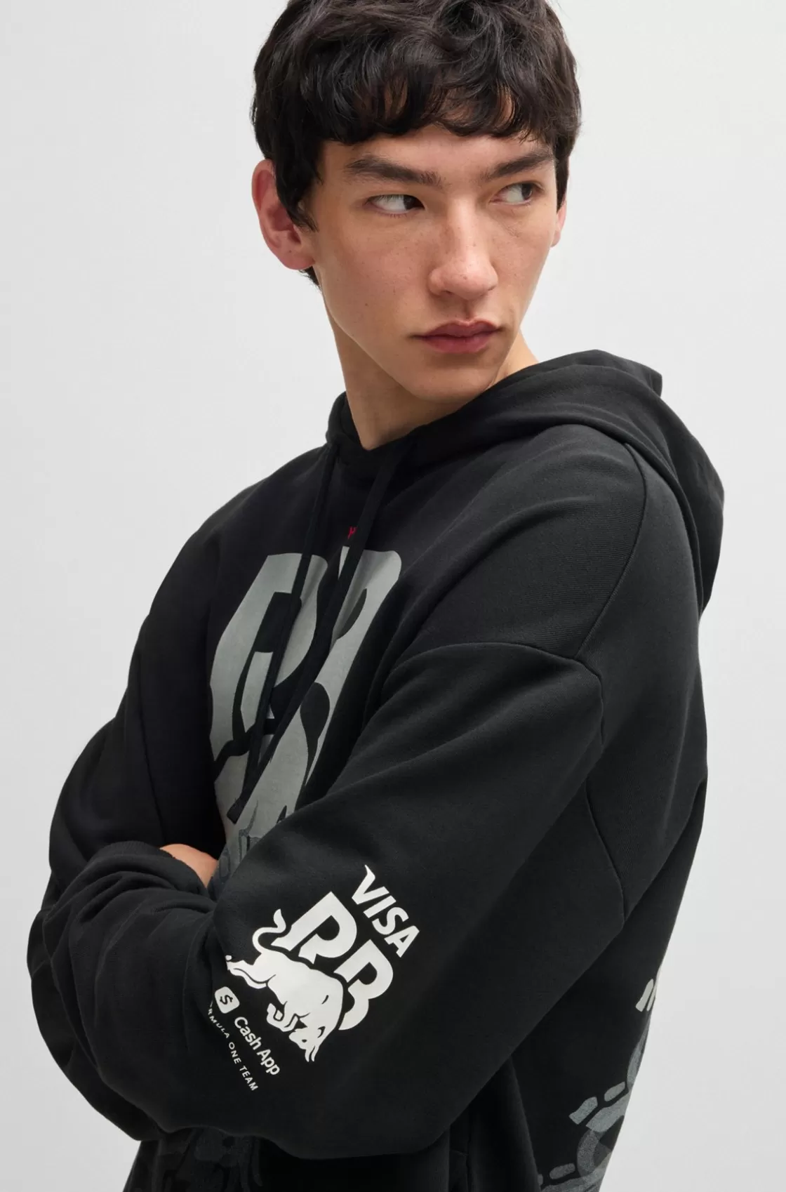 HUGO BOSS Cotton-terry Fanwear Hoodie With Dynamic Branding Black Cheap