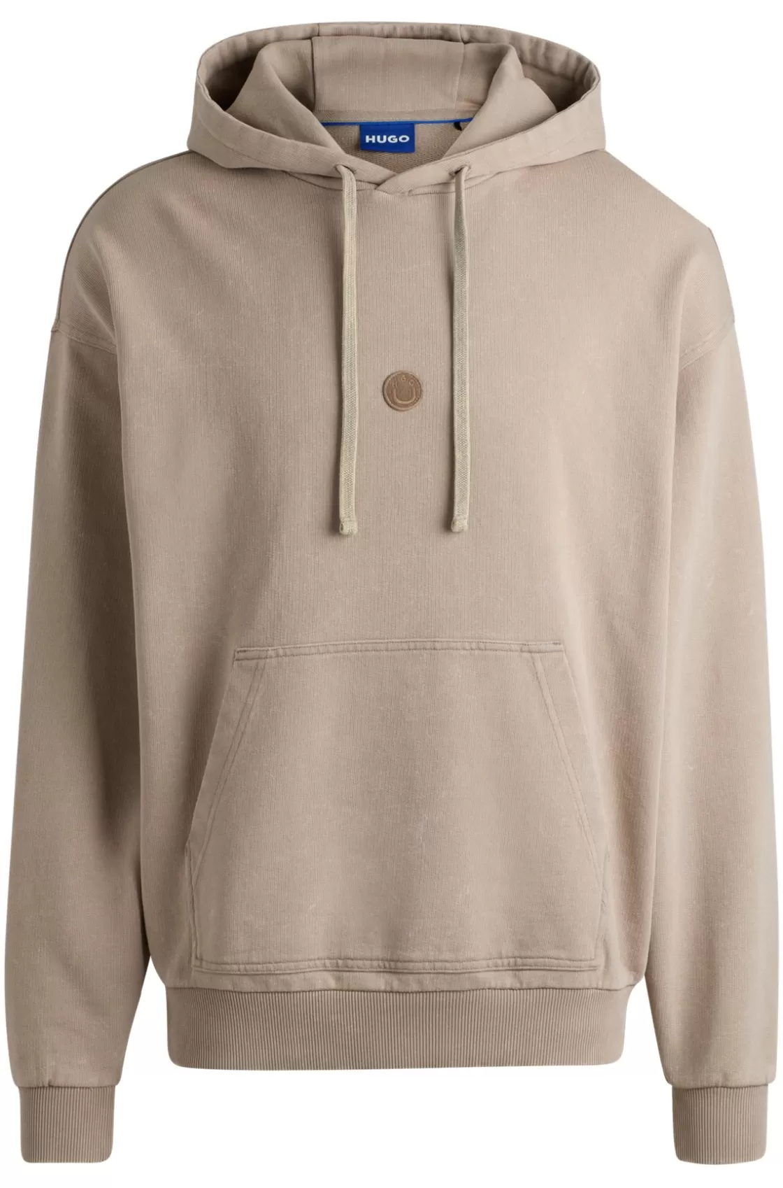 HUGO BOSS Cotton-terry Hoodie With A Happy HUGO Logo Badge Light Grey New
