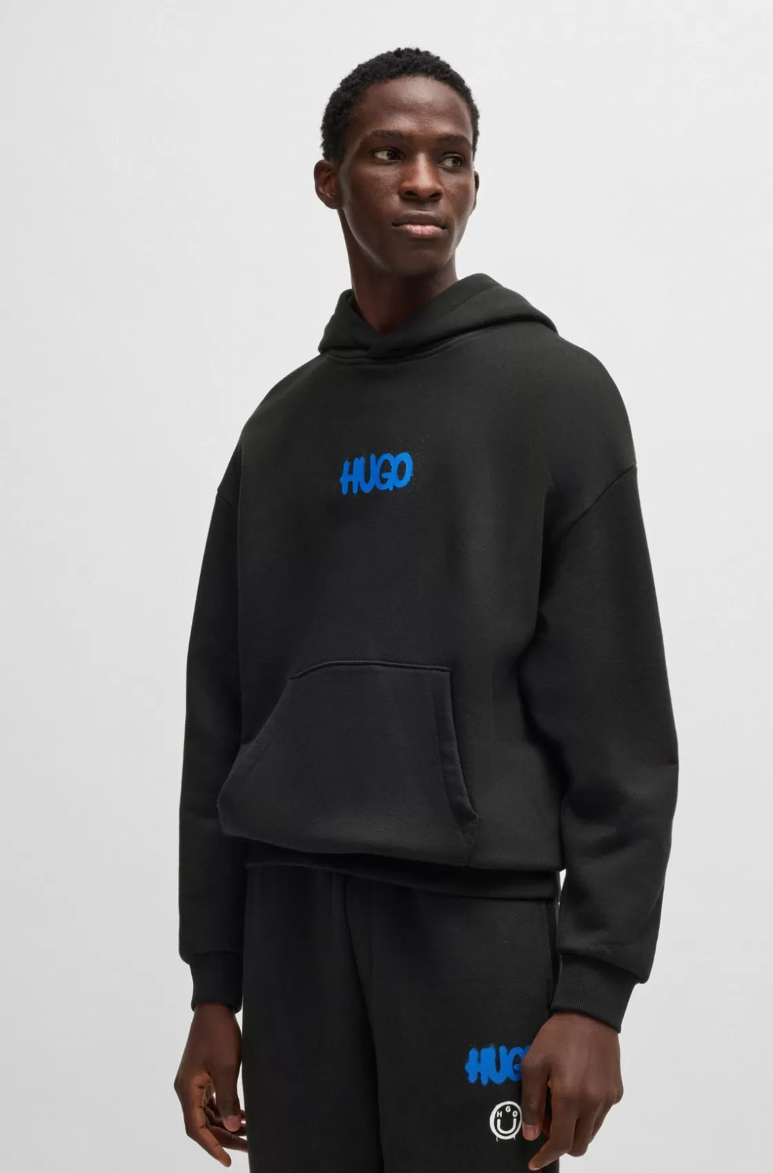 HUGO BOSS Cotton-terry Hoodie With Happy HUGO Logo On Back Black Outlet