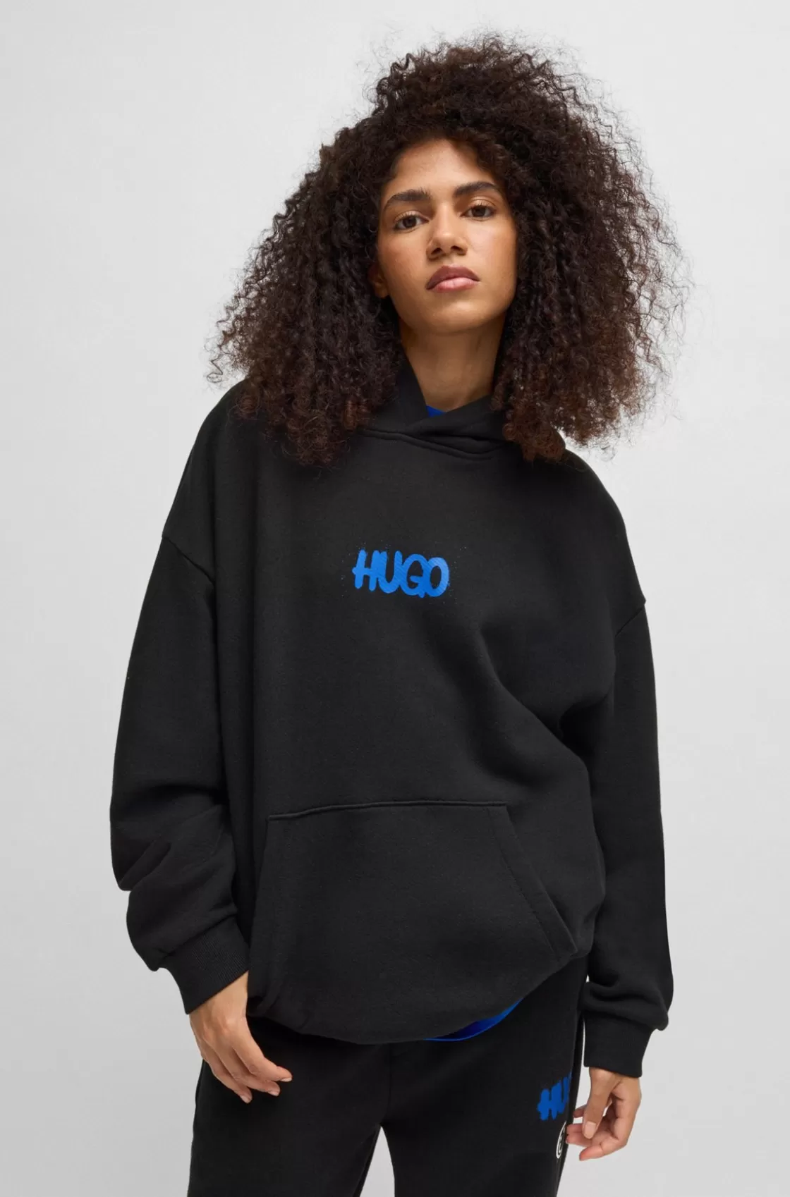 HUGO BOSS Cotton-terry Hoodie With Happy HUGO Logo On Back Black Outlet