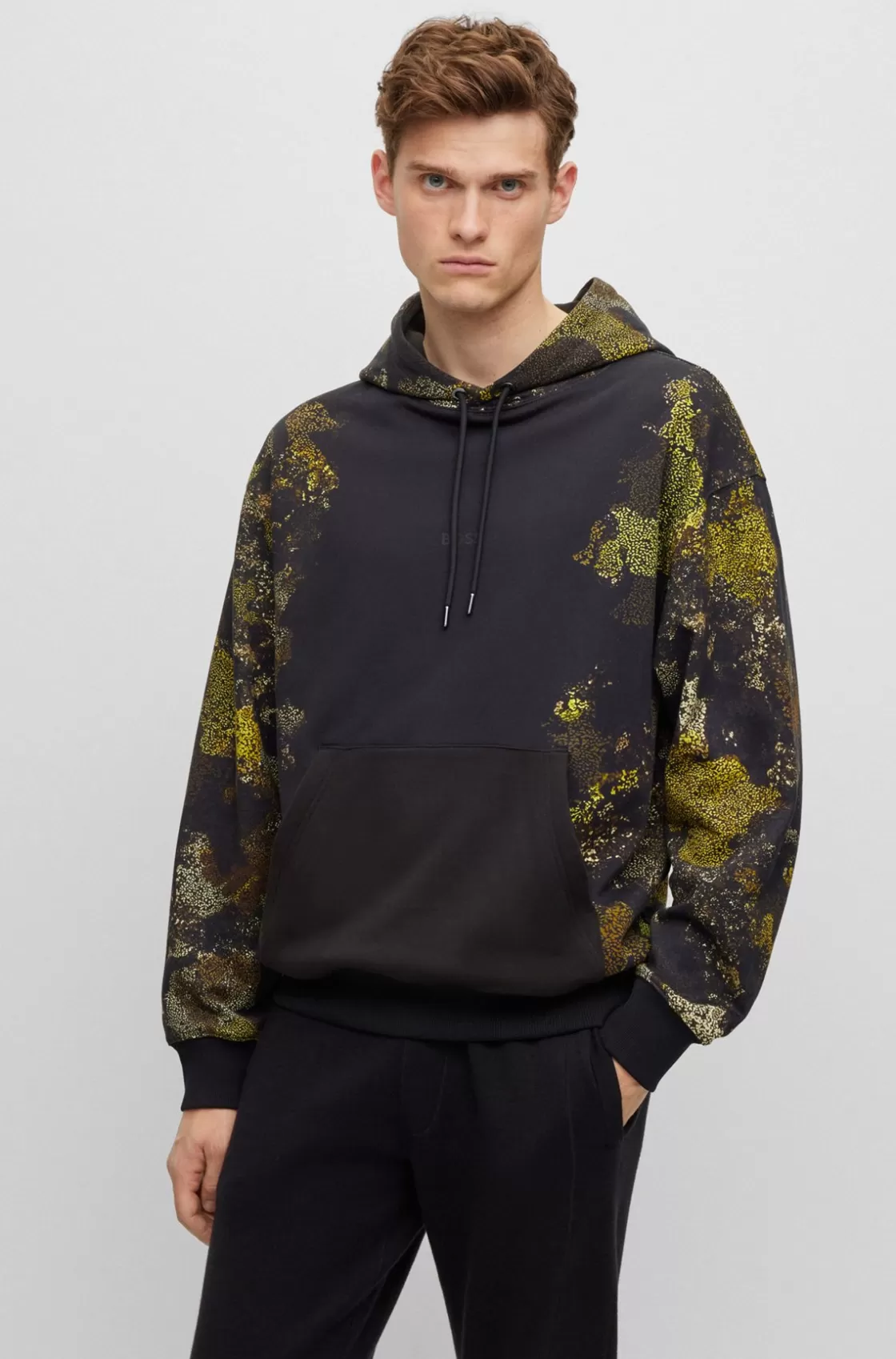 HUGO BOSS Cotton-terry Hoodie With Lichen-inspired Graphics Black Sale
