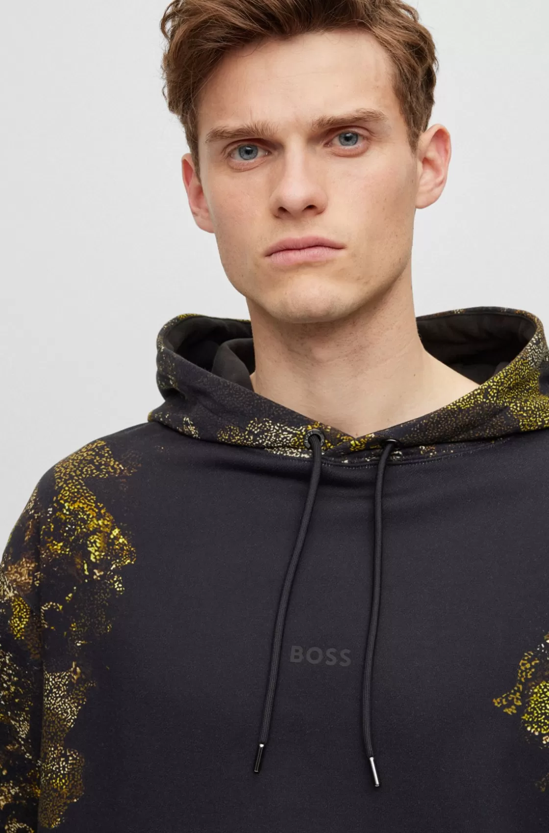 HUGO BOSS Cotton-terry Hoodie With Lichen-inspired Graphics Black Sale