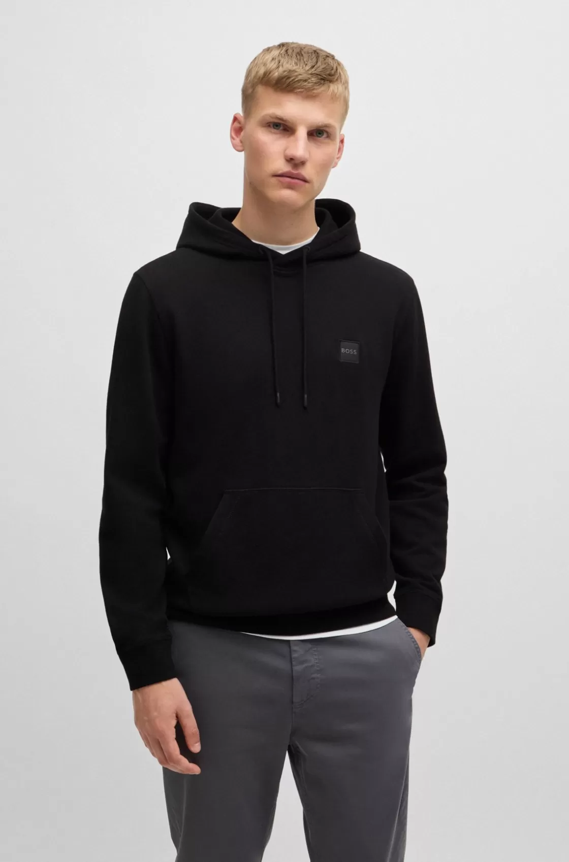 HUGO BOSS Cotton-terry Hoodie With Logo Patch Black Discount
