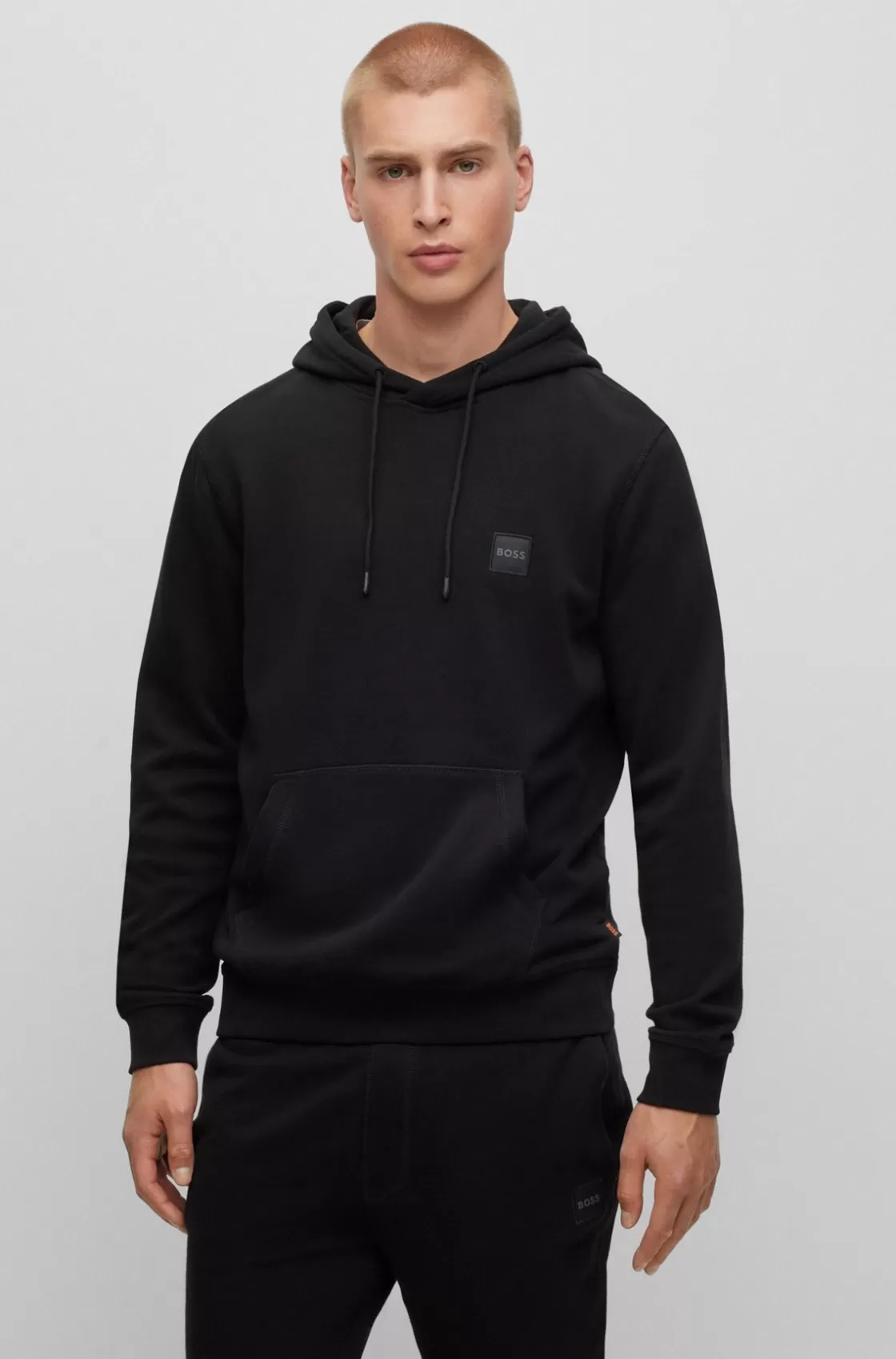 HUGO BOSS Cotton-terry Hoodie With Logo Patch Black Clearance