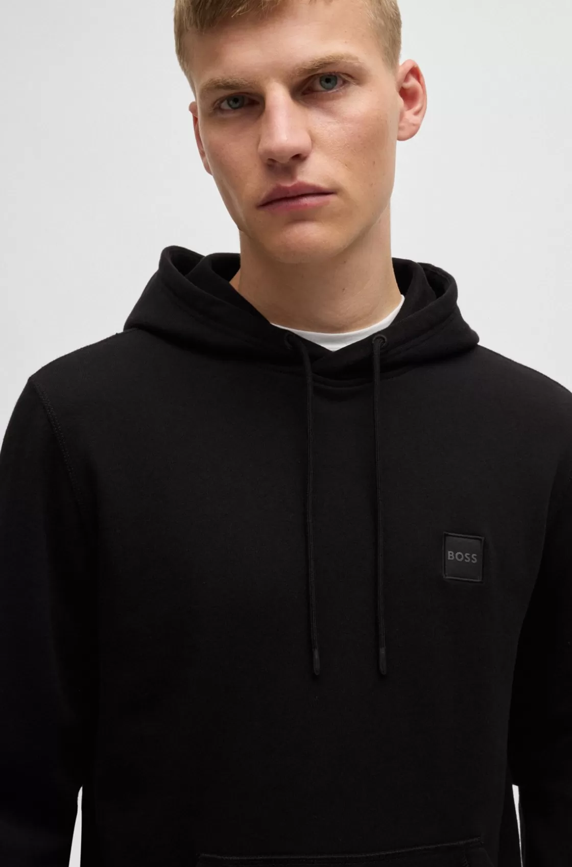 HUGO BOSS Cotton-terry Hoodie With Logo Patch Black Discount
