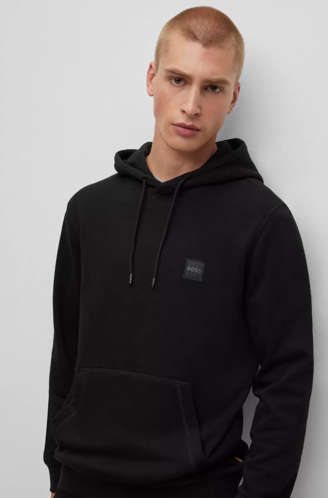 HUGO BOSS Cotton-terry Hoodie With Logo Patch Black Clearance