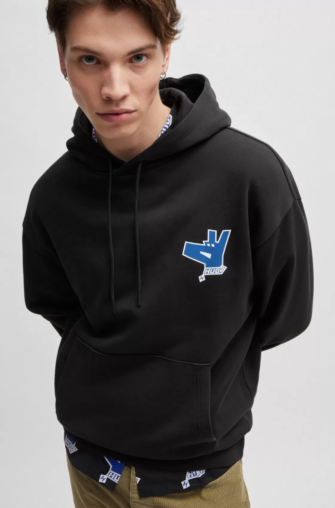 HUGO BOSS Cotton-terry Hoodie With New-season Logo Artwork Black Best Sale
