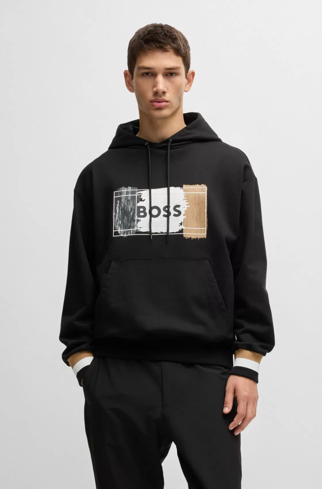 HUGO BOSS Cotton-terry Hoodie With Signature Artwork Black Hot
