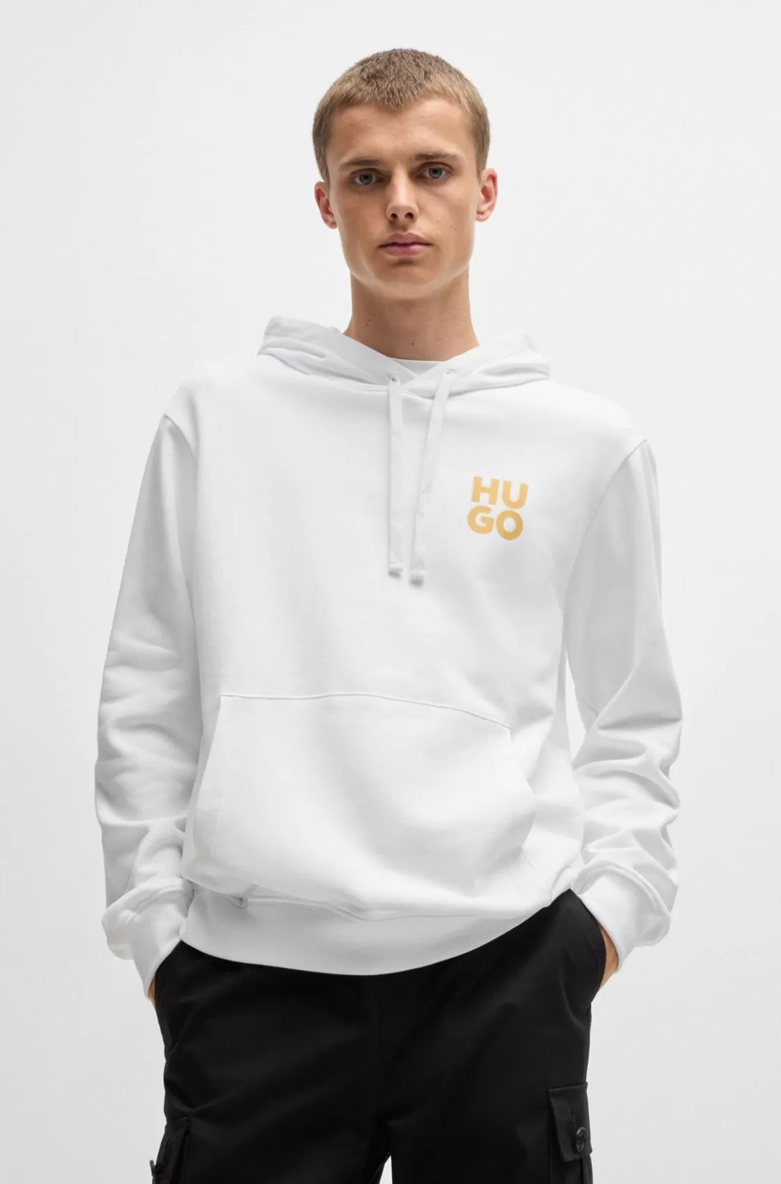 HUGO BOSS Cotton-terry Hoodie With Stacked Logo Print White Fashion