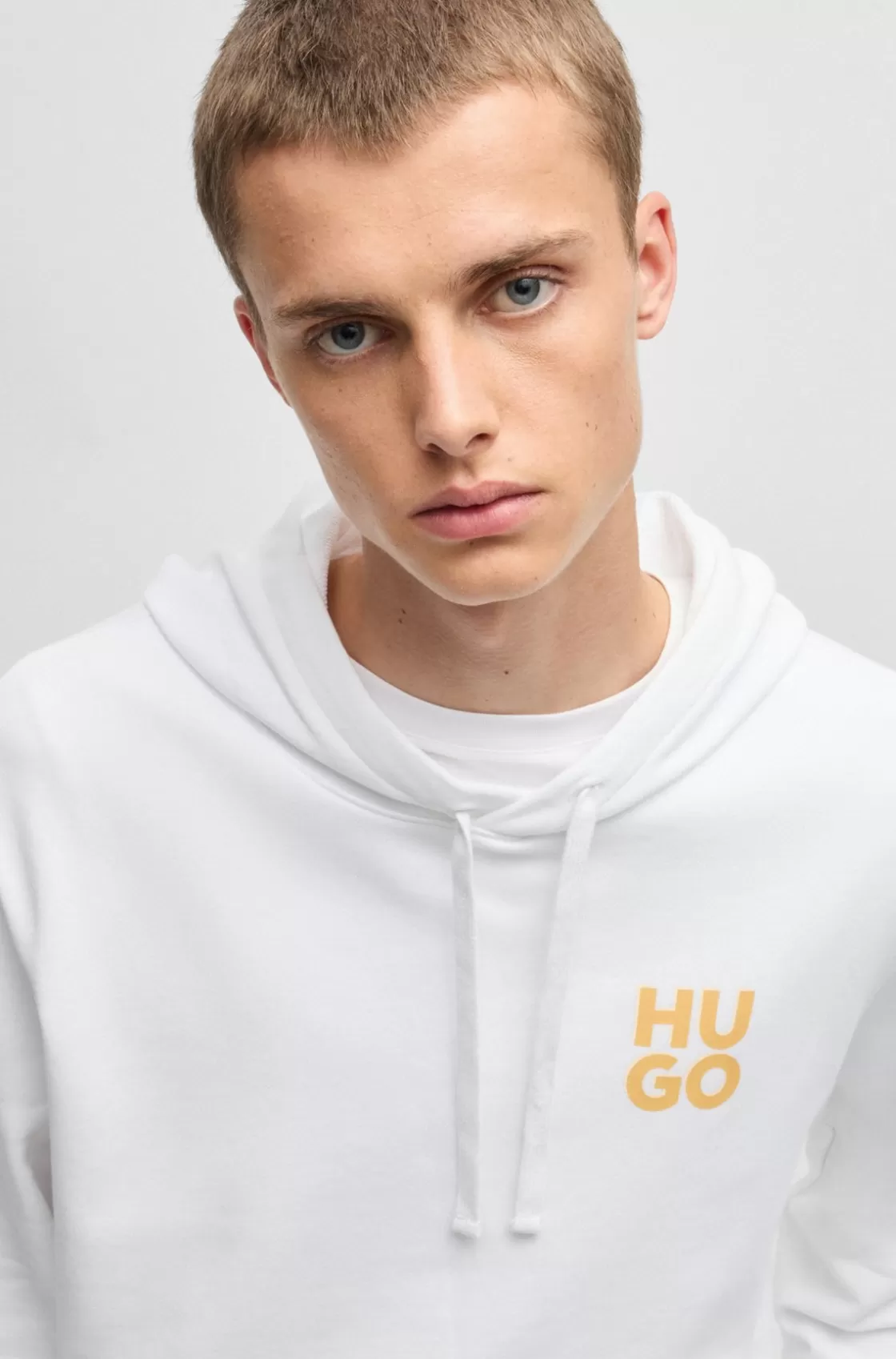 HUGO BOSS Cotton-terry Hoodie With Stacked Logo Print White Fashion