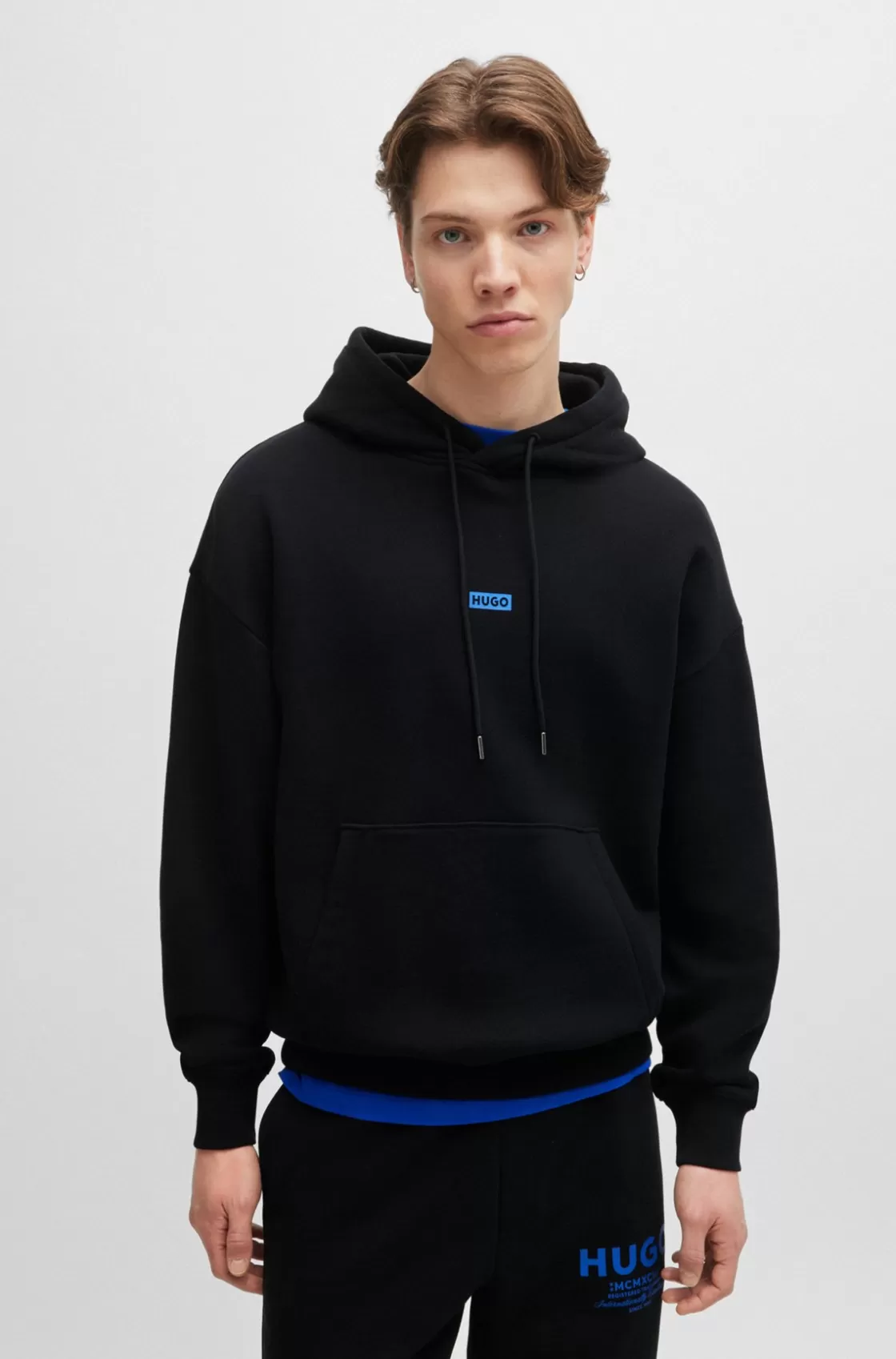 HUGO BOSS Cotton-terry Loose-fit Hoodie With Logo Details Black Flash Sale
