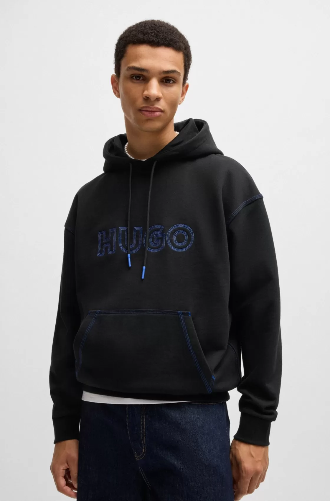 HUGO BOSS Cotton-terry Loose-fit Hoodie With Stitched Logo Black Outlet