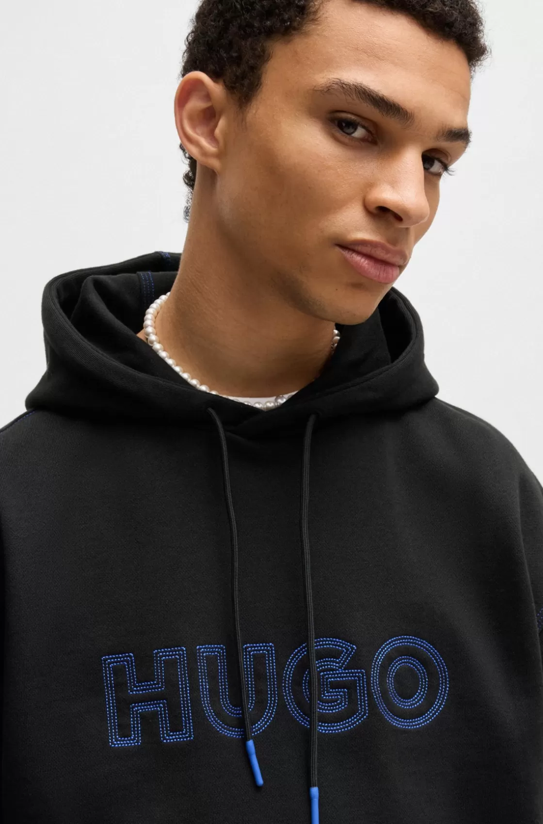 HUGO BOSS Cotton-terry Loose-fit Hoodie With Stitched Logo Black Outlet
