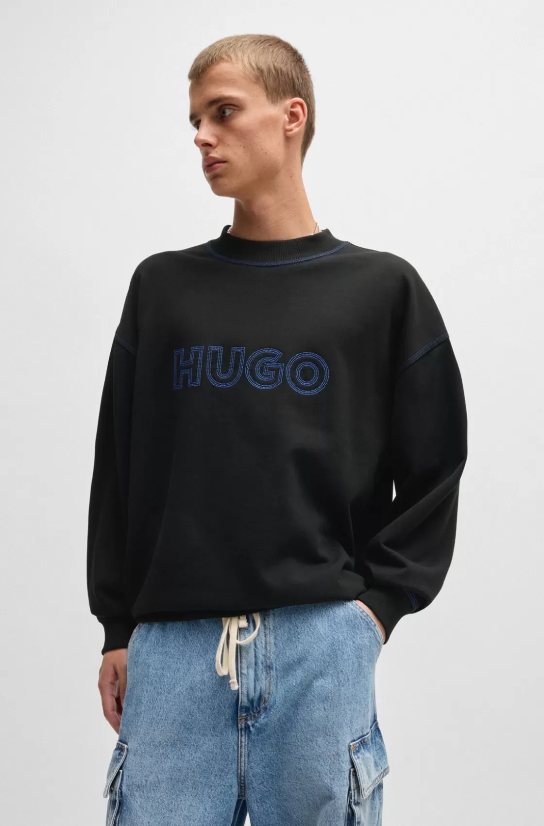 HUGO BOSS Cotton-terry Loose-fit Sweatshirt With Stitched Logo Black Cheap