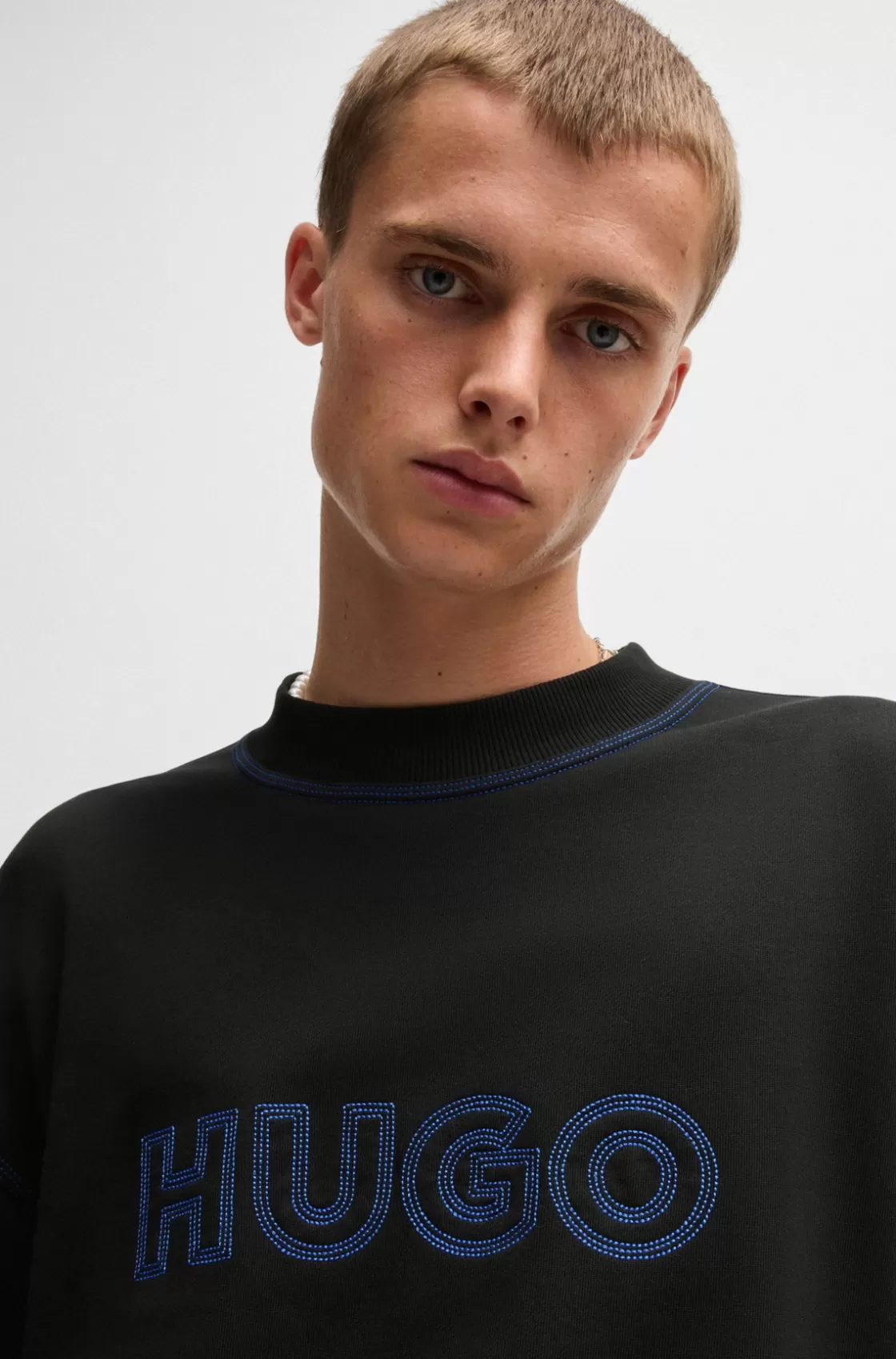HUGO BOSS Cotton-terry Loose-fit Sweatshirt With Stitched Logo Black Cheap