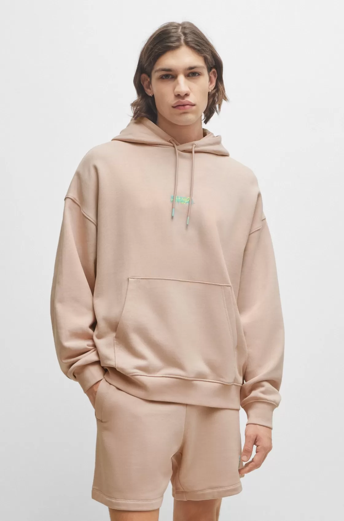 HUGO BOSS Cotton-terry Oversize-fit Hoodie With Seasonal Logos light pink Online