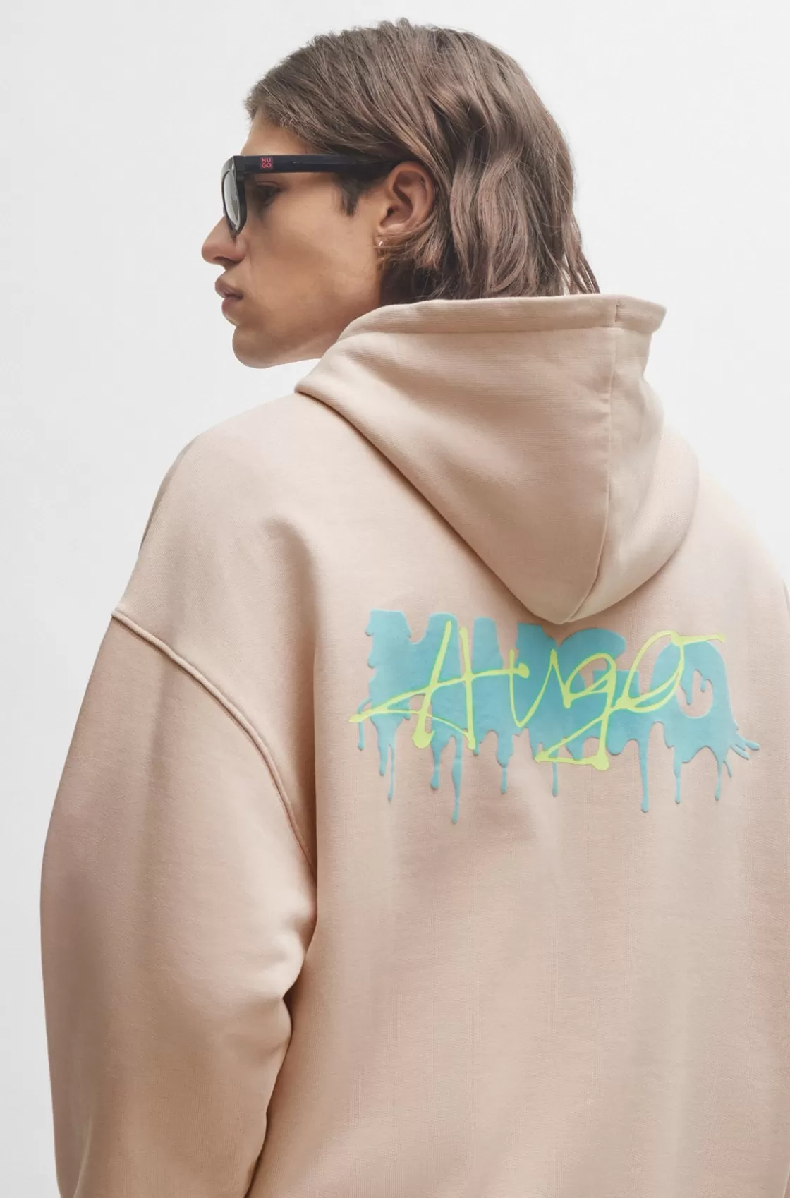 HUGO BOSS Cotton-terry Oversize-fit Hoodie With Seasonal Logos light pink Online