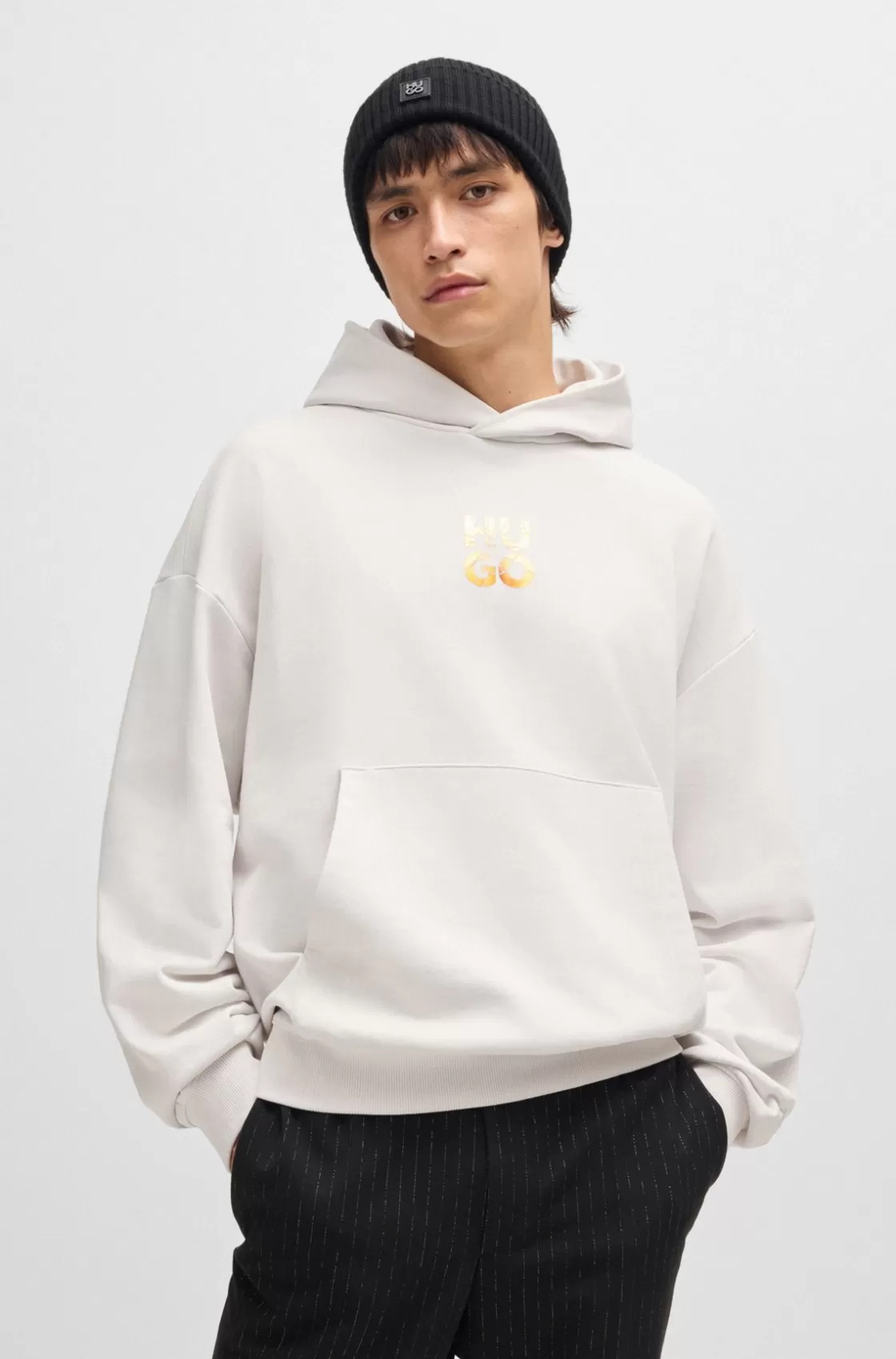HUGO BOSS Cotton-terry Oversize-fit Hoodie With Stacked Logo White Sale