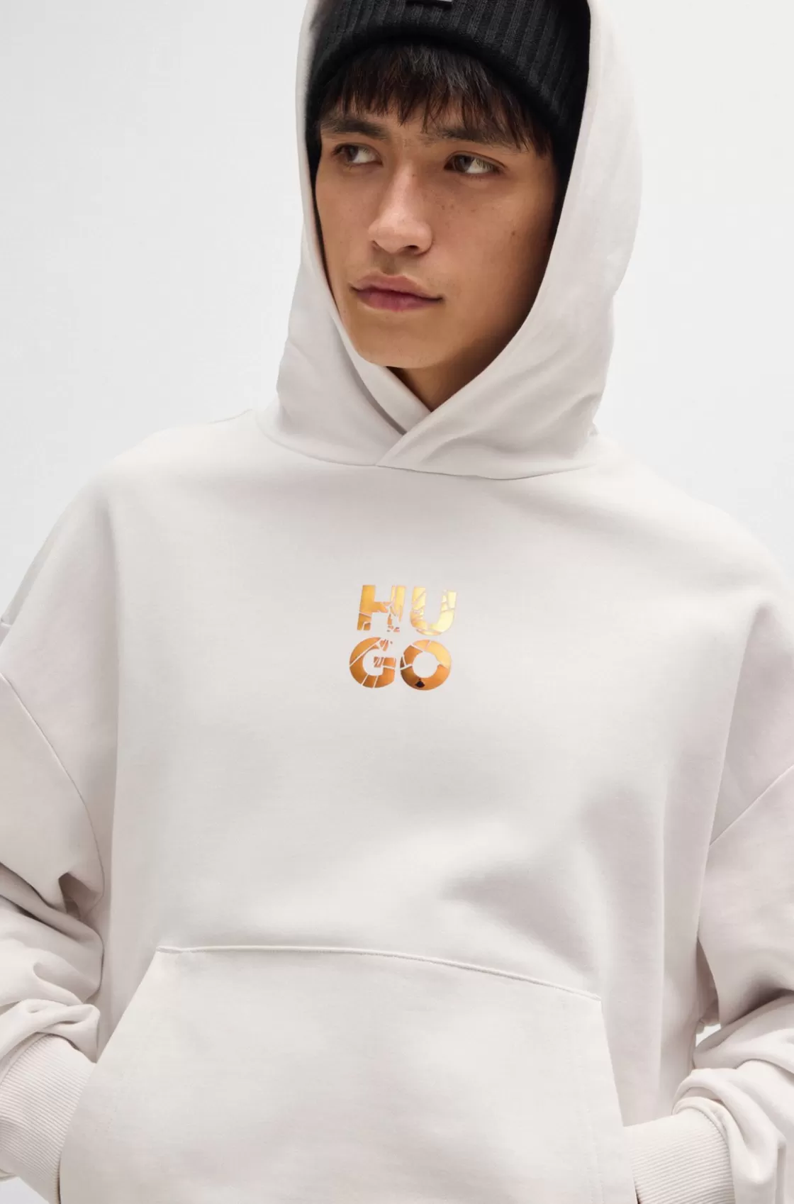 HUGO BOSS Cotton-terry Oversize-fit Hoodie With Stacked Logo White Sale