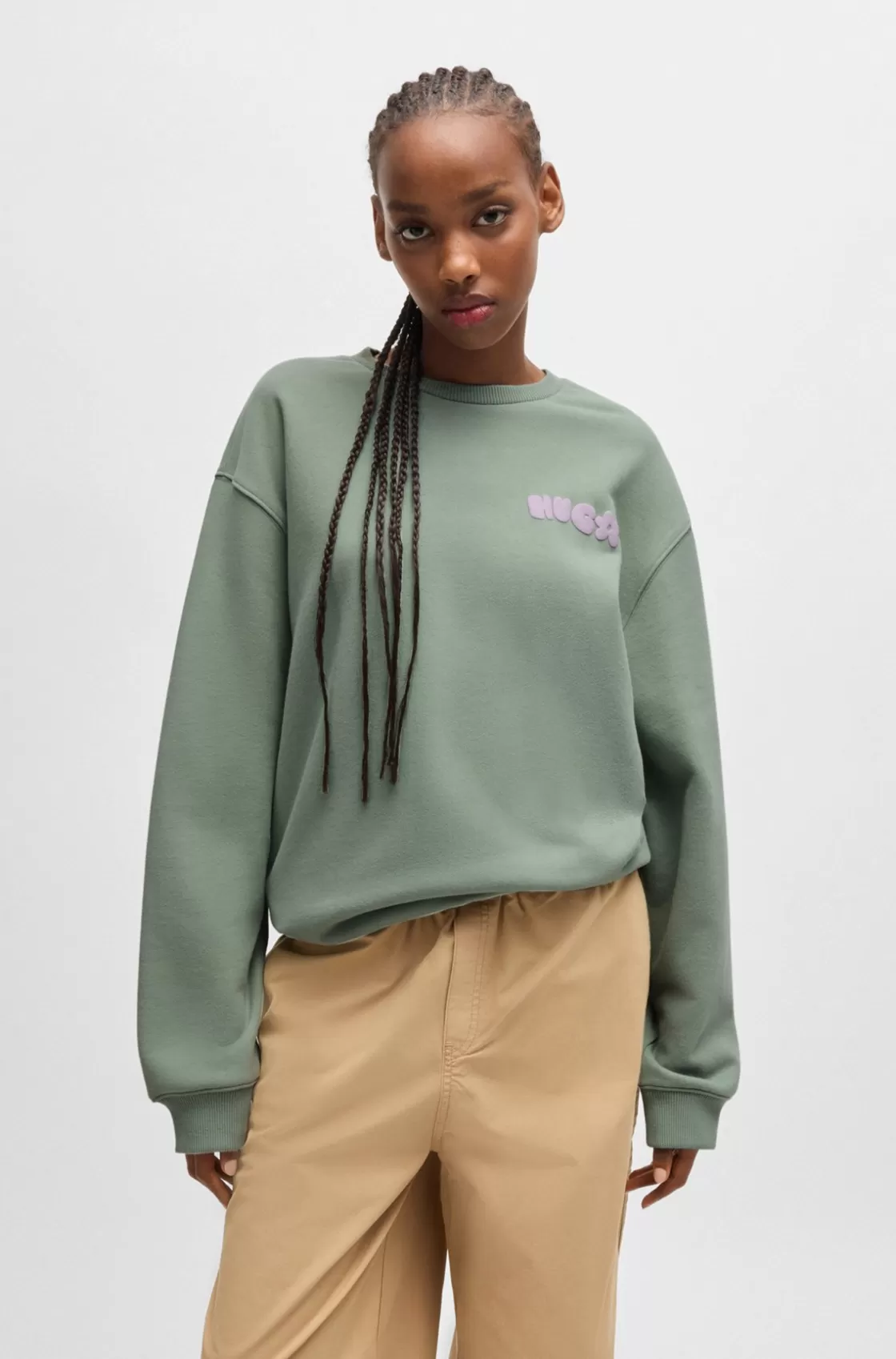 HUGO BOSS Cotton-terry Oversize-fit Sweatshirt With Seasonal Print Green Best