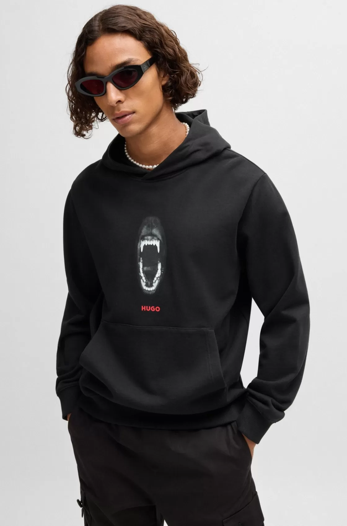 HUGO BOSS Cotton-terry Regular-fit Hoodie With Animal Graphics Black Online