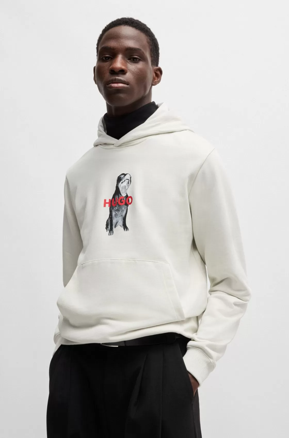 HUGO BOSS Cotton-terry Regular-fit Hoodie With Animal Graphics White Cheap