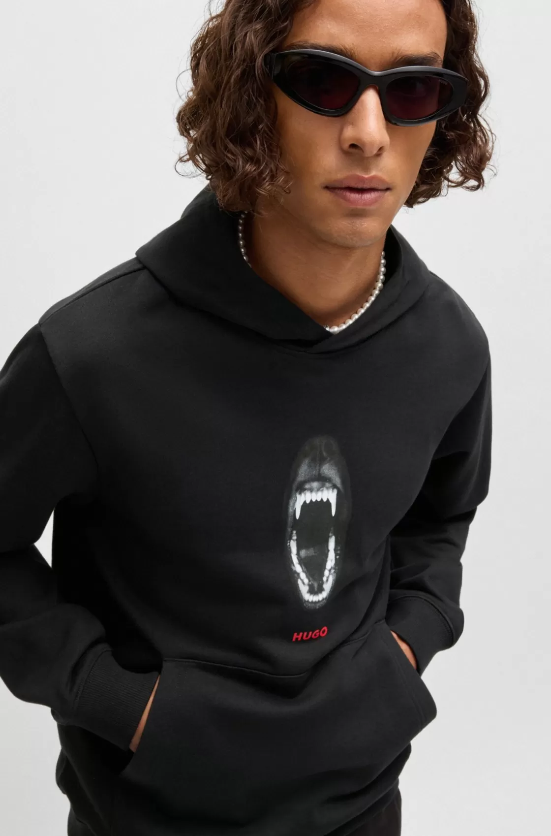 HUGO BOSS Cotton-terry Regular-fit Hoodie With Animal Graphics Black Online