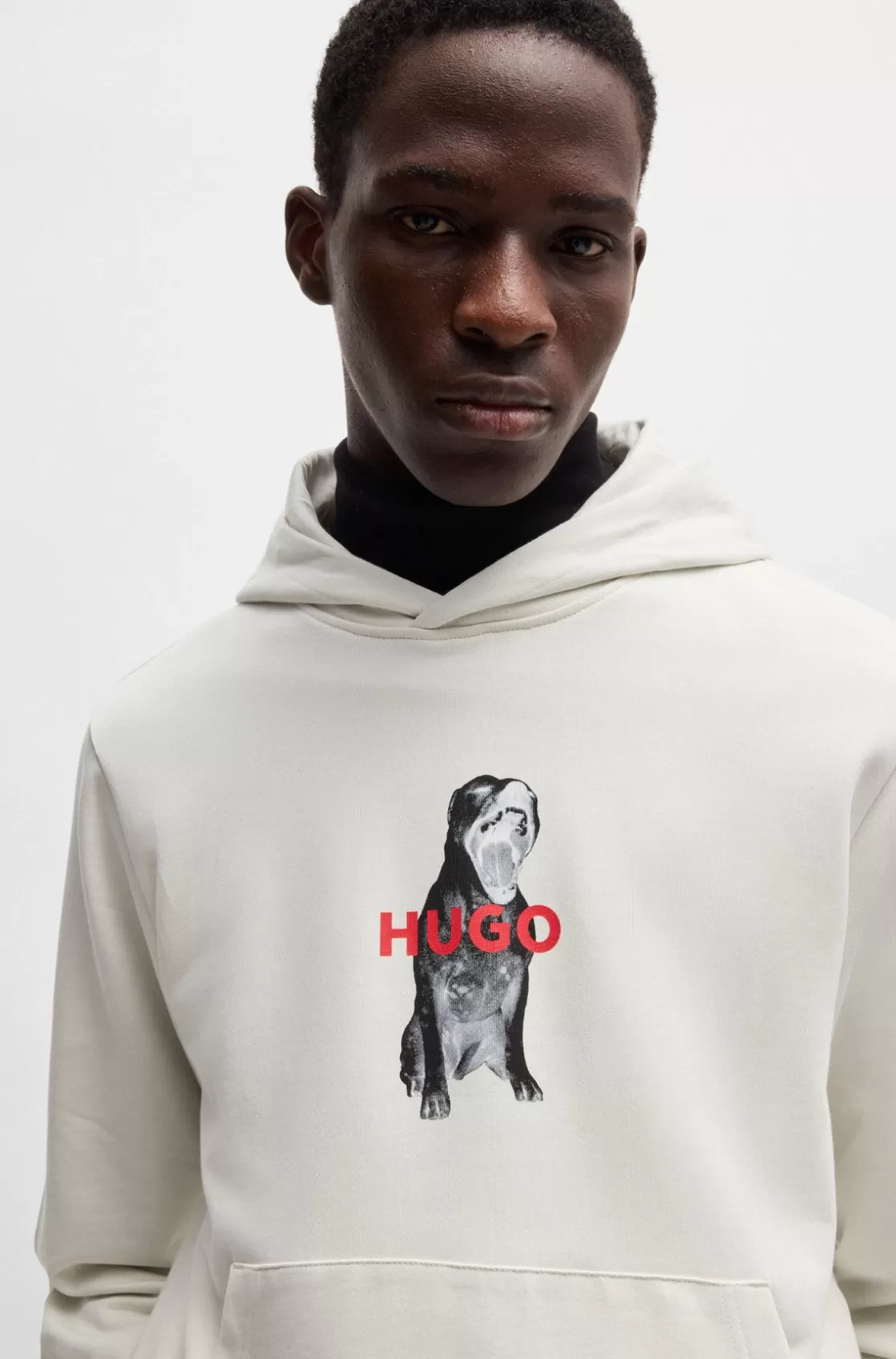 HUGO BOSS Cotton-terry Regular-fit Hoodie With Animal Graphics White Cheap