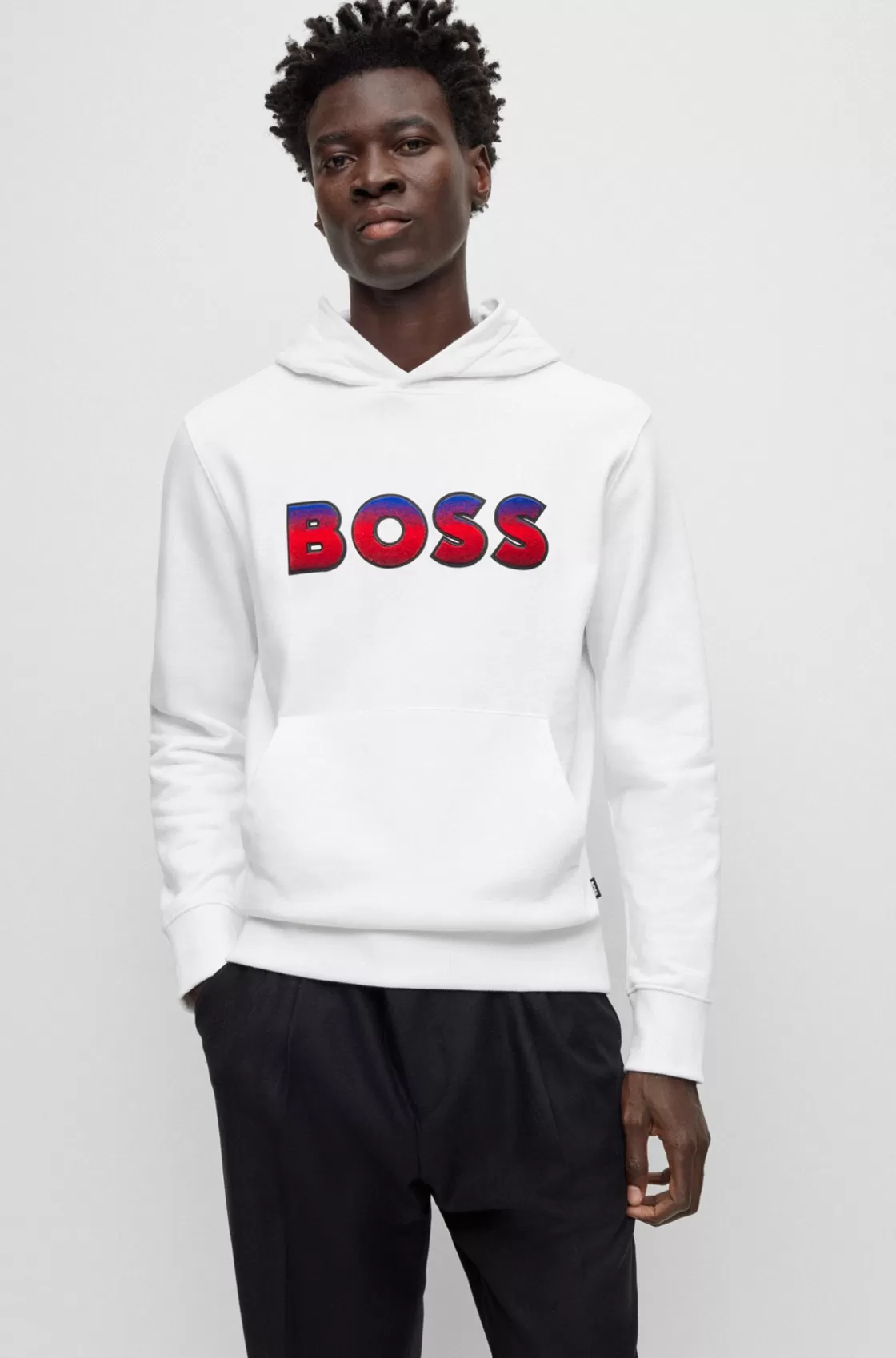 HUGO BOSS Cotton-terry Regular-fit Hoodie With Degradé Logo White Fashion