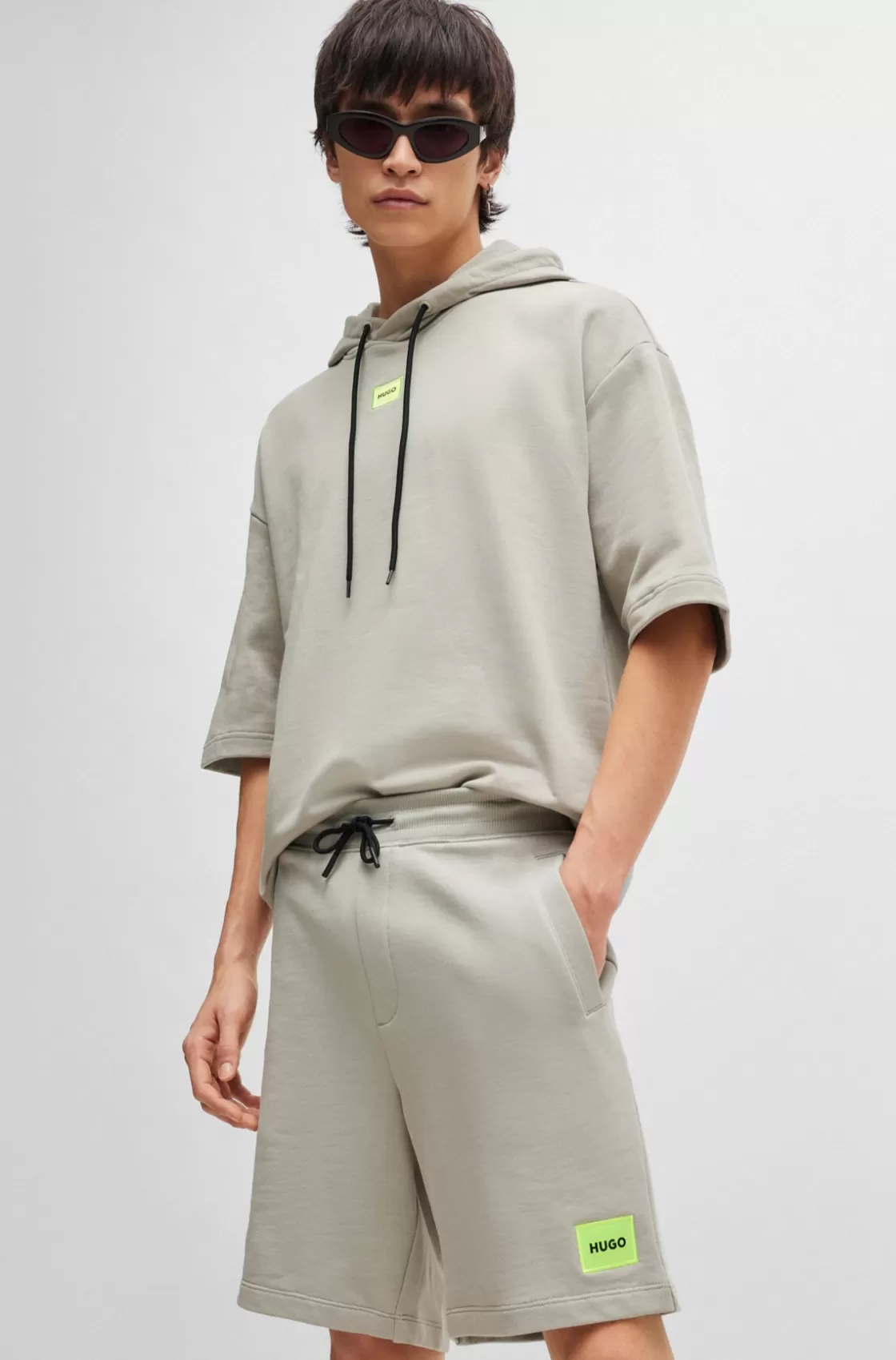 HUGO BOSS Cotton-terry Regular-fit Shorts With Logo Label Light Grey Cheap