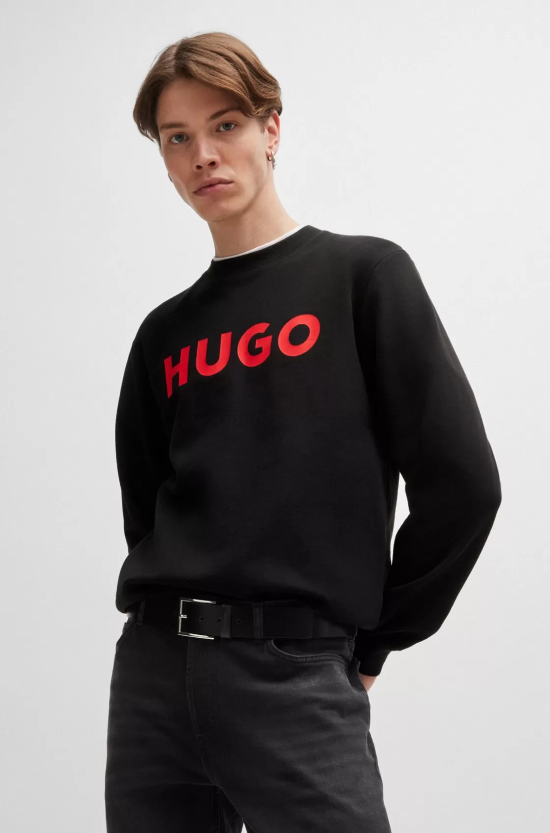 HUGO BOSS Cotton-terry Regular-fit Sweatshirt With Logo Print Black Cheap
