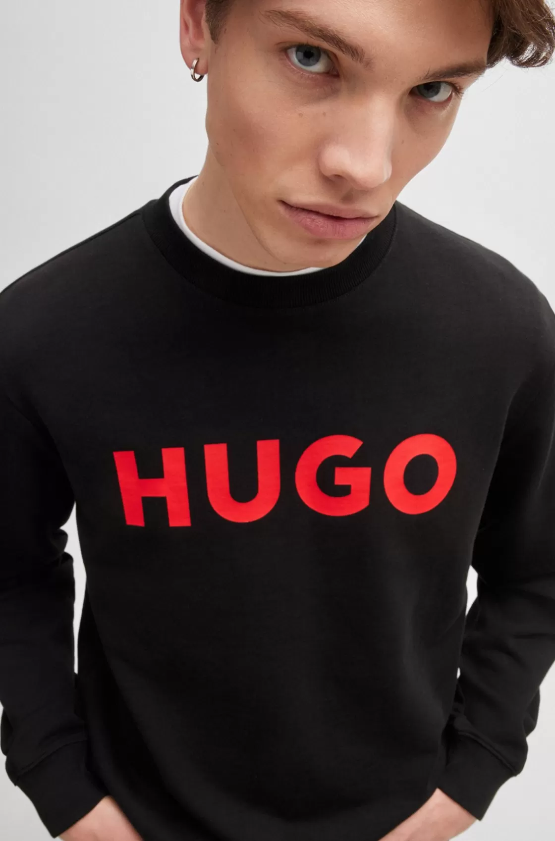 HUGO BOSS Cotton-terry Regular-fit Sweatshirt With Logo Print Black Cheap