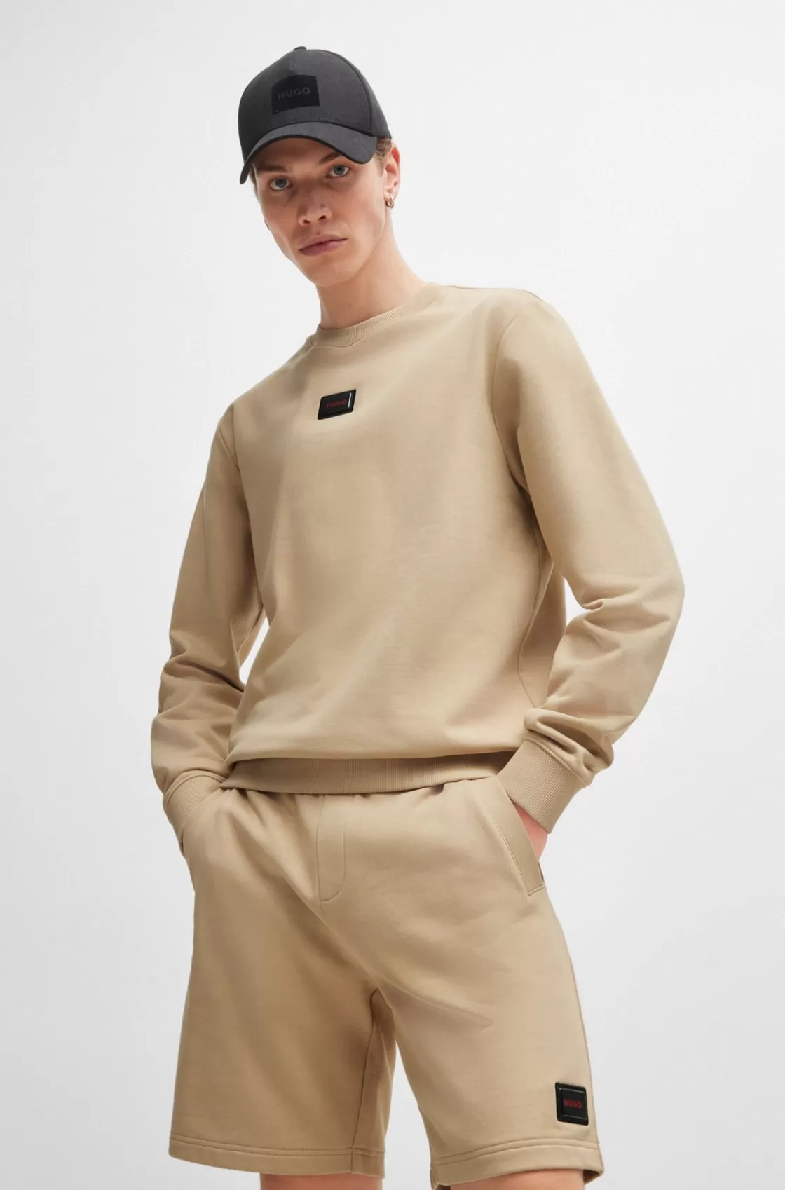 HUGO BOSS Cotton-terry Regular-fit Sweatshirt With Logo Trim Light Beige Online
