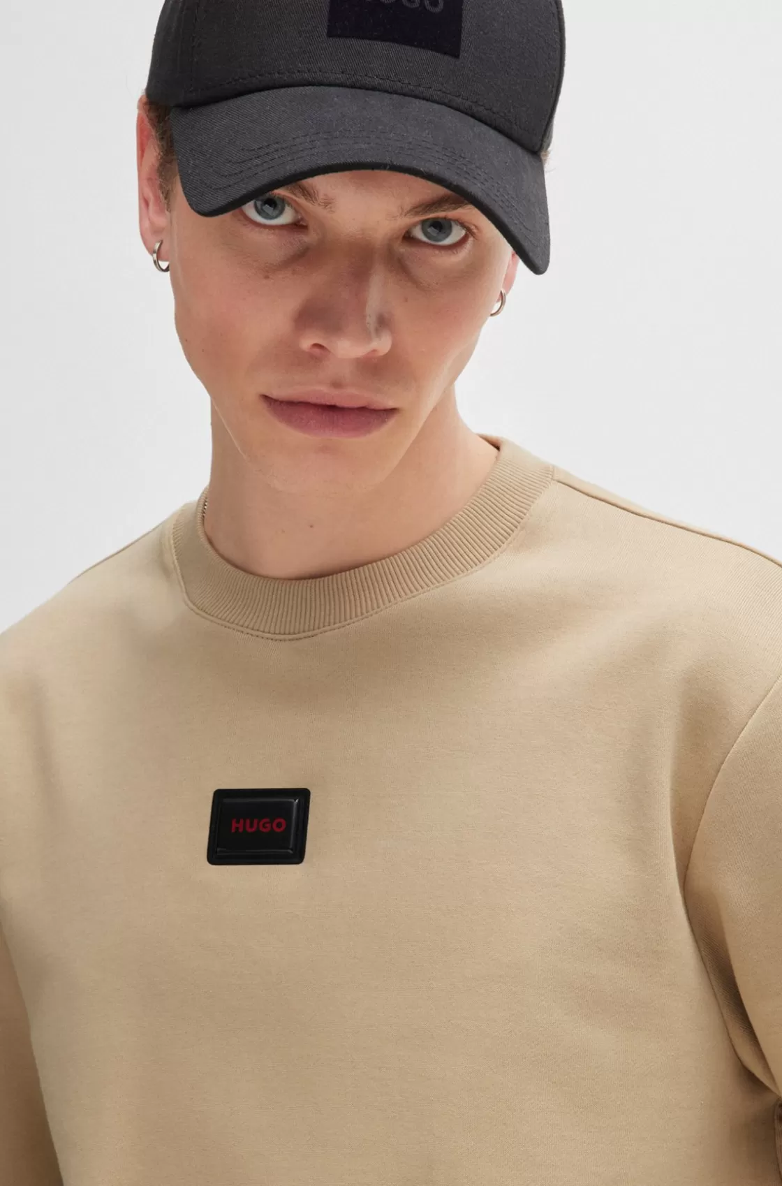 HUGO BOSS Cotton-terry Regular-fit Sweatshirt With Logo Trim Light Beige Online
