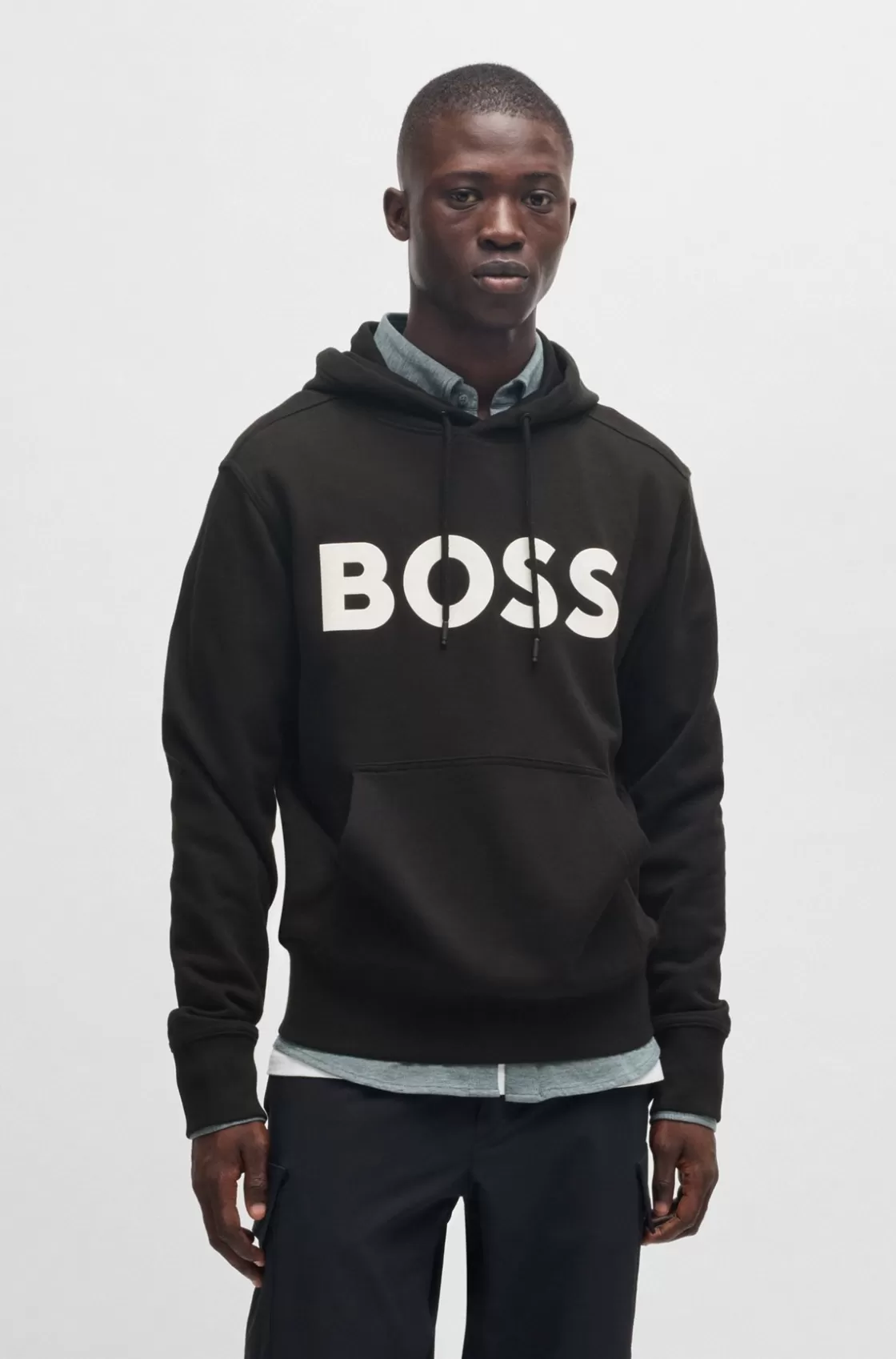 HUGO BOSS Cotton-terry Relaxed-fit Hoodie With Contrast Logo Black Discount