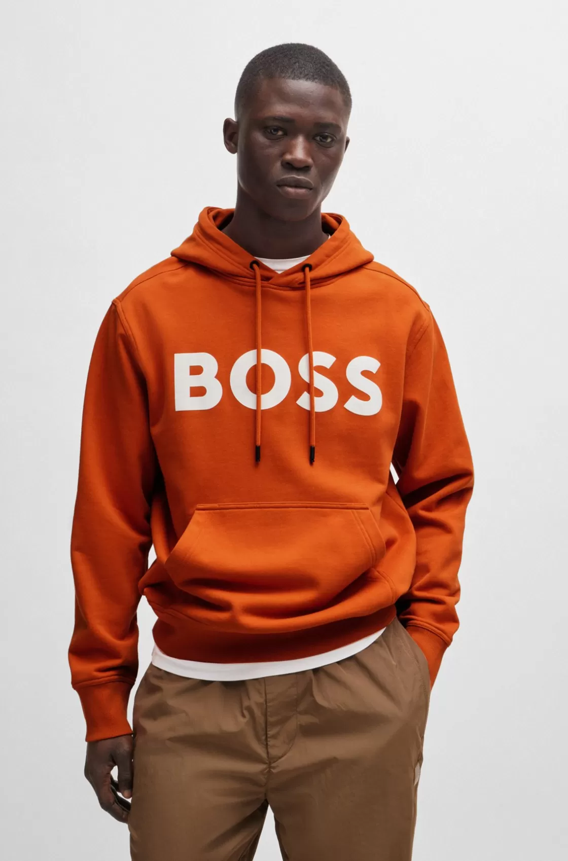 HUGO BOSS Cotton-terry Relaxed-fit Hoodie With Contrast Logo Light Orange Shop