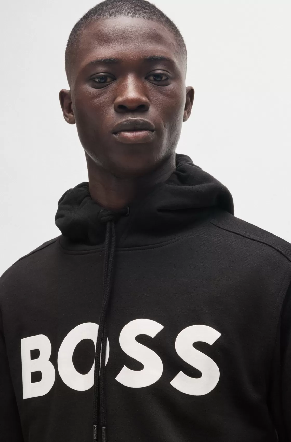 HUGO BOSS Cotton-terry Relaxed-fit Hoodie With Contrast Logo Black Discount