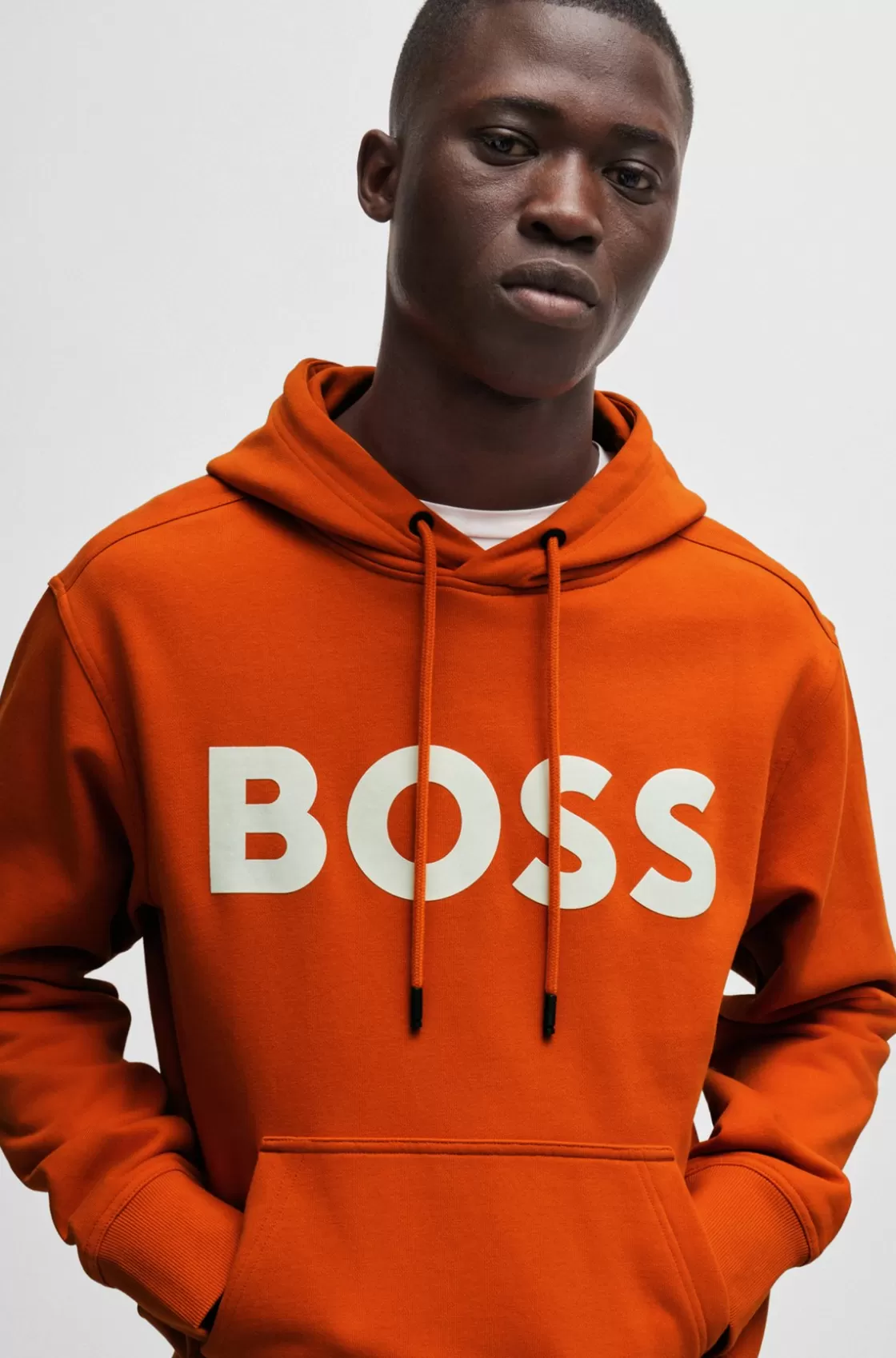 HUGO BOSS Cotton-terry Relaxed-fit Hoodie With Contrast Logo Light Orange Shop