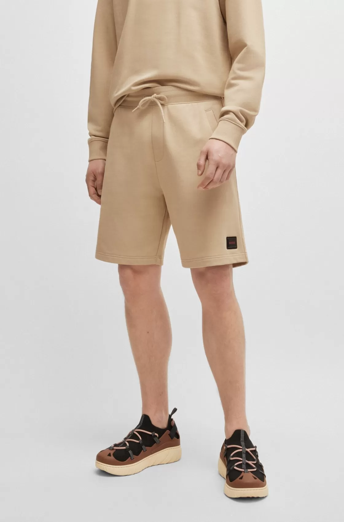 HUGO BOSS Cotton-terry Relaxed-fit Shorts With Logo Trim Light Beige Store