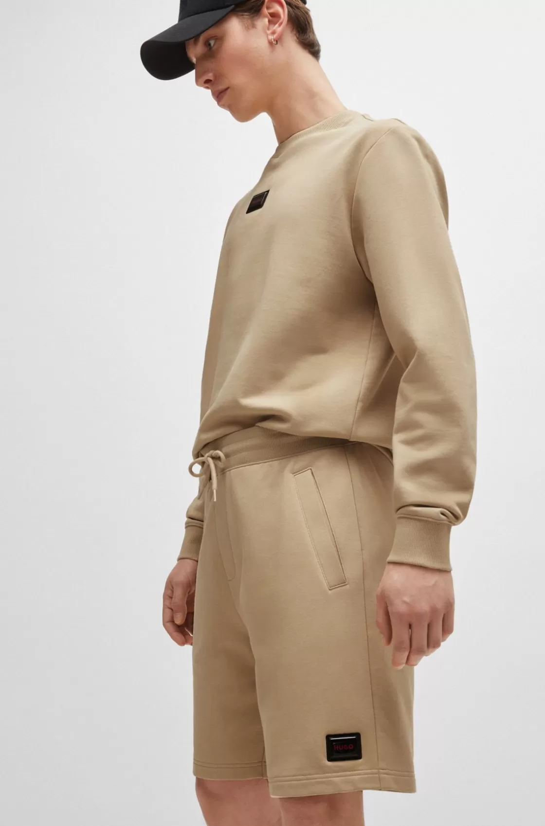HUGO BOSS Cotton-terry Relaxed-fit Shorts With Logo Trim Light Beige Store
