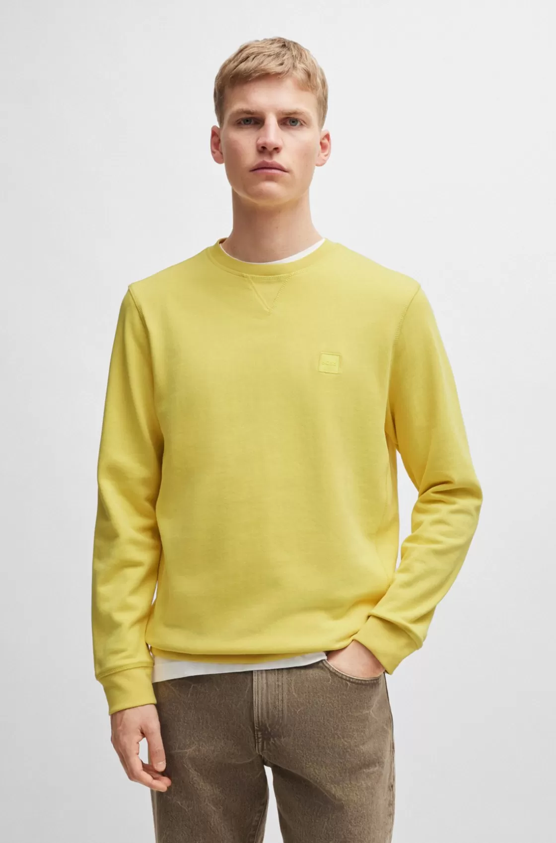 HUGO BOSS Cotton-terry Relaxed-fit Sweatshirt With Logo Patch Yellow Best Sale