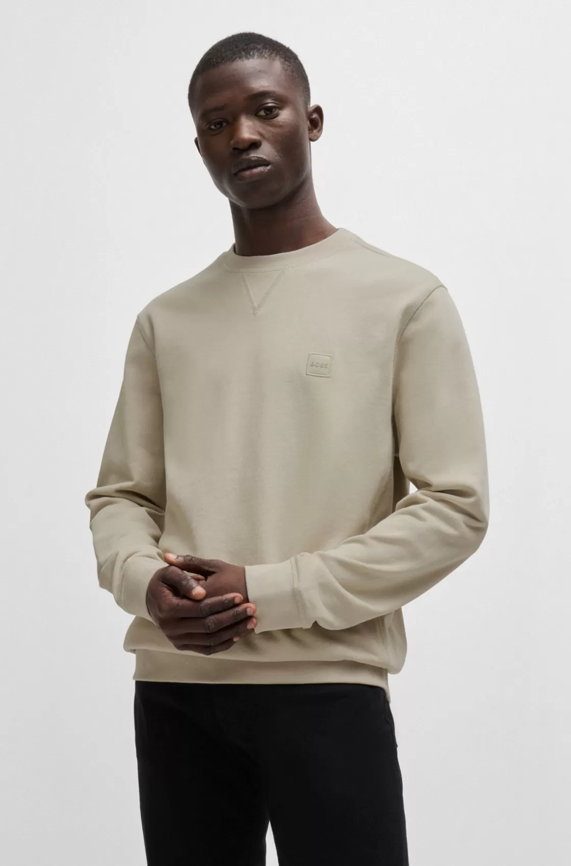 HUGO BOSS Cotton-terry Relaxed-fit Sweatshirt With Logo Patch Light Beige Clearance